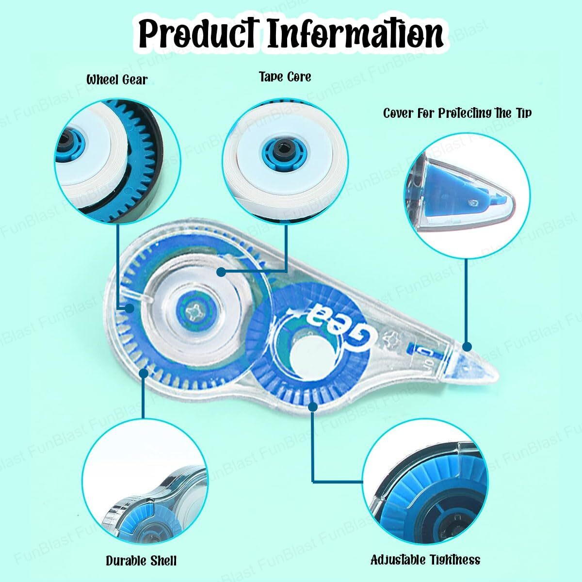 Funblast Correction Tape - Pack Of 1 Pcs Correction Tape 30 Meter X 5 Mm For Journal, Correction Pen, Whitener For Correction, Stationery Items For School & Office, Correction Pen Tape (Random Color)