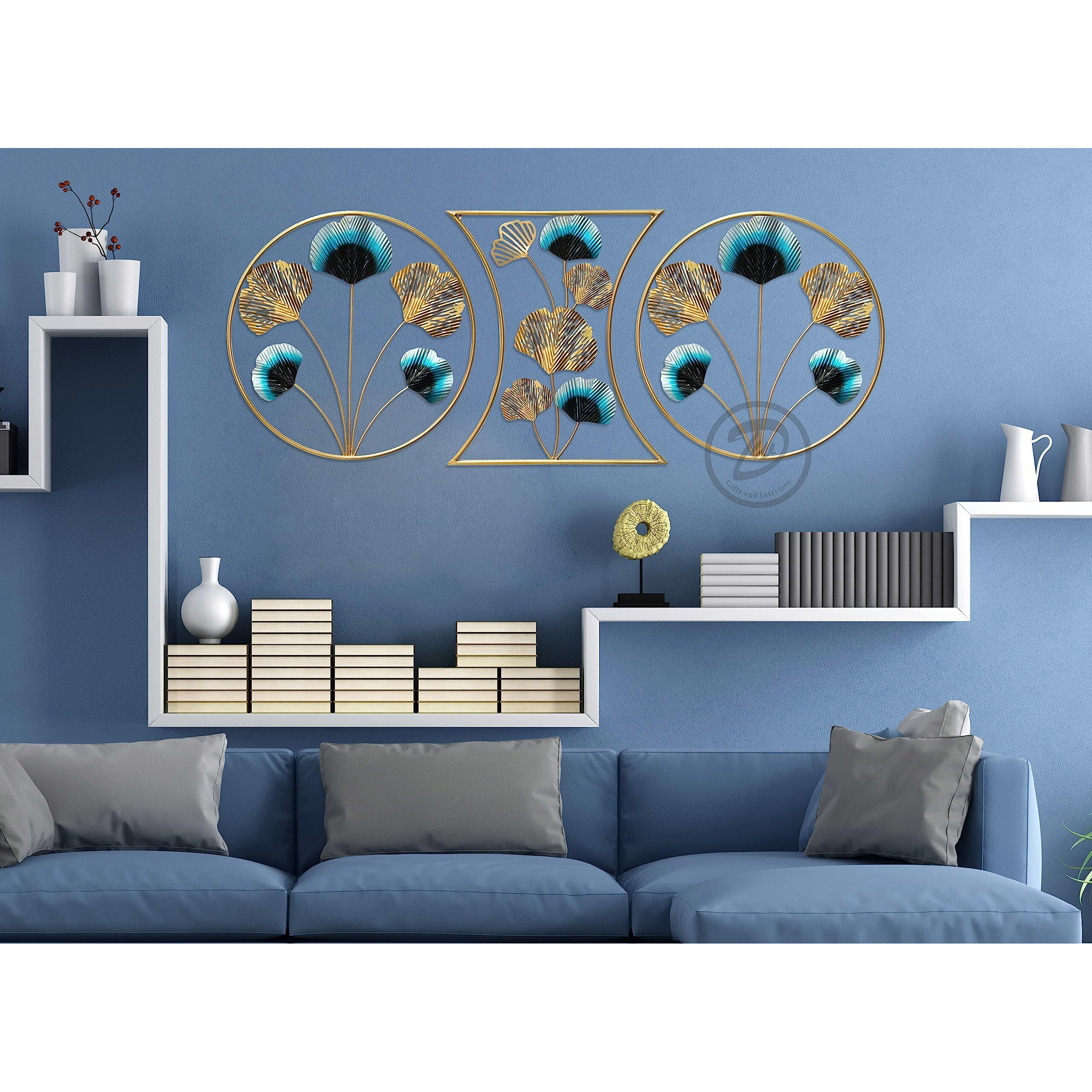 Design World Multicolor Decorative Metal Geometric Pattern Gingko Leaf Wall Art Decor Sculpture Set Of 3 For Living Room Bedroom Office Hallway Decoration