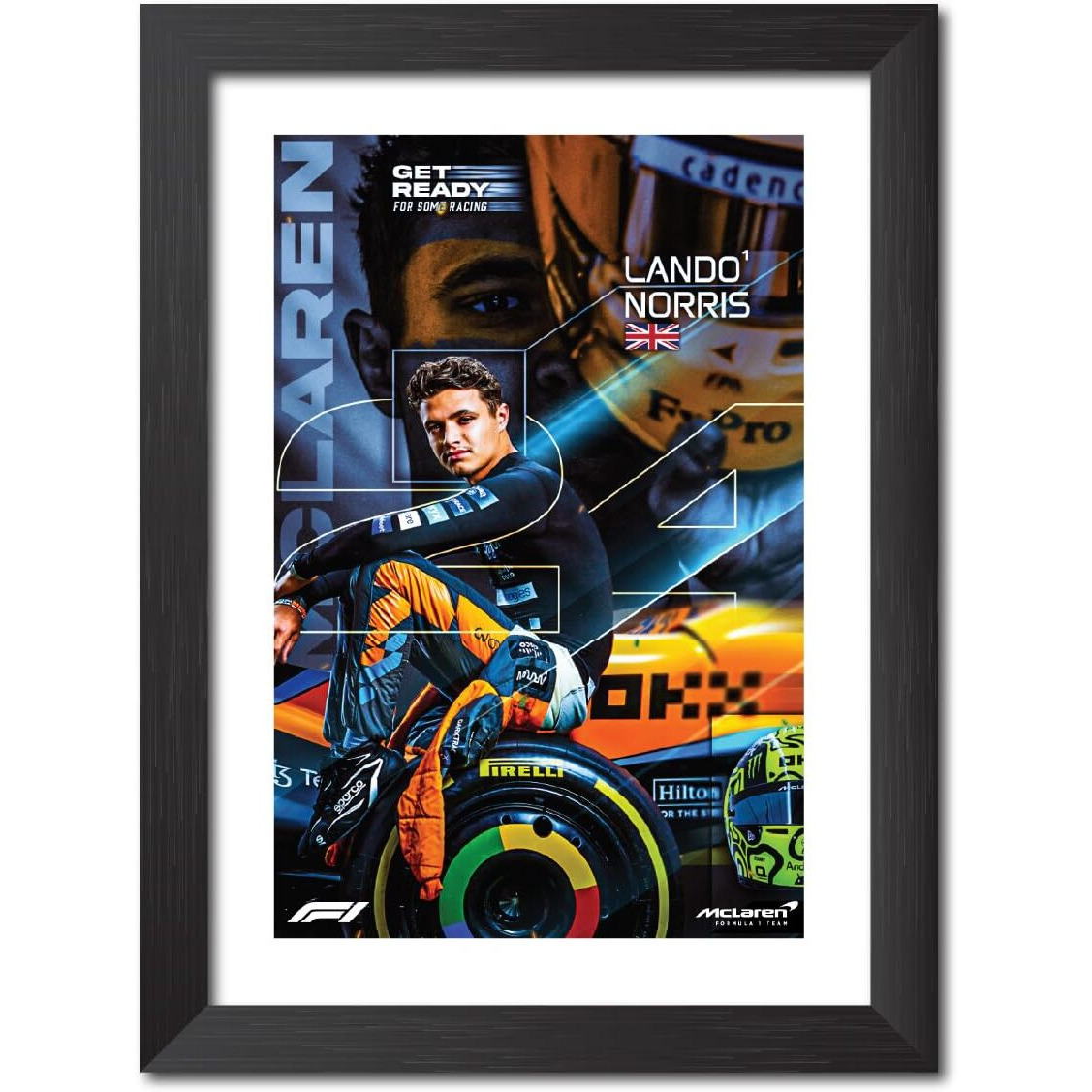 Tenorarts Lando Norris F1 Poster Mclaren Racing Car Formula One Photo Framed Painting With Black Wooden Textures (12Inches X 9Inches)