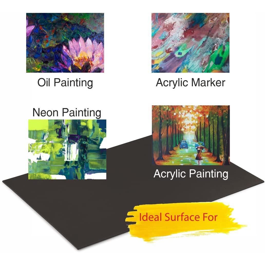 Eduway Medium Grain 8X10 Inch Cotton Black Canvas Board- Pack Of 4, (20X25 Cms) With 4Mm Mdf Board Backing, For Painting.