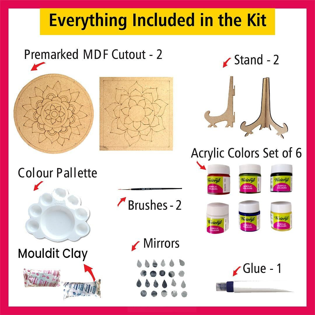 Solobolo Lippan Art And Craft Materials Kit For Adults And Beginners, Premarked Mdf Board Warli Art Painting Diy Kit With Stands For Room Wall Hanging, Office And Home Decoration