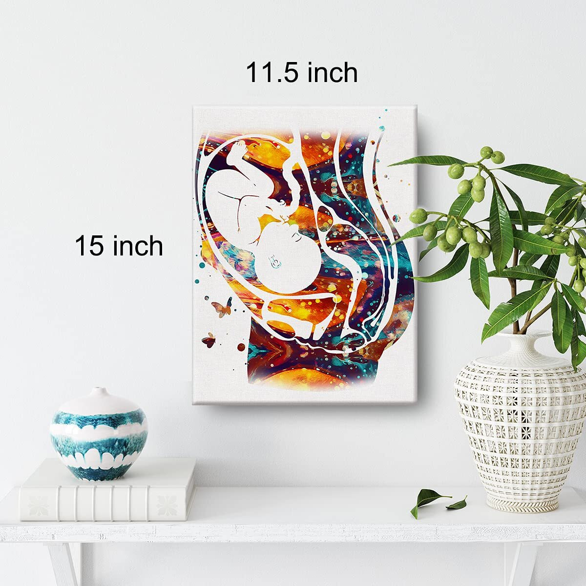 Watercolor Pregnancy Art Canvas Painting Baby In Womb Prints Medical Ginecology Art For Home Wall Decor Framed Obstetrics Artwork Gifts(12X15 Inch)