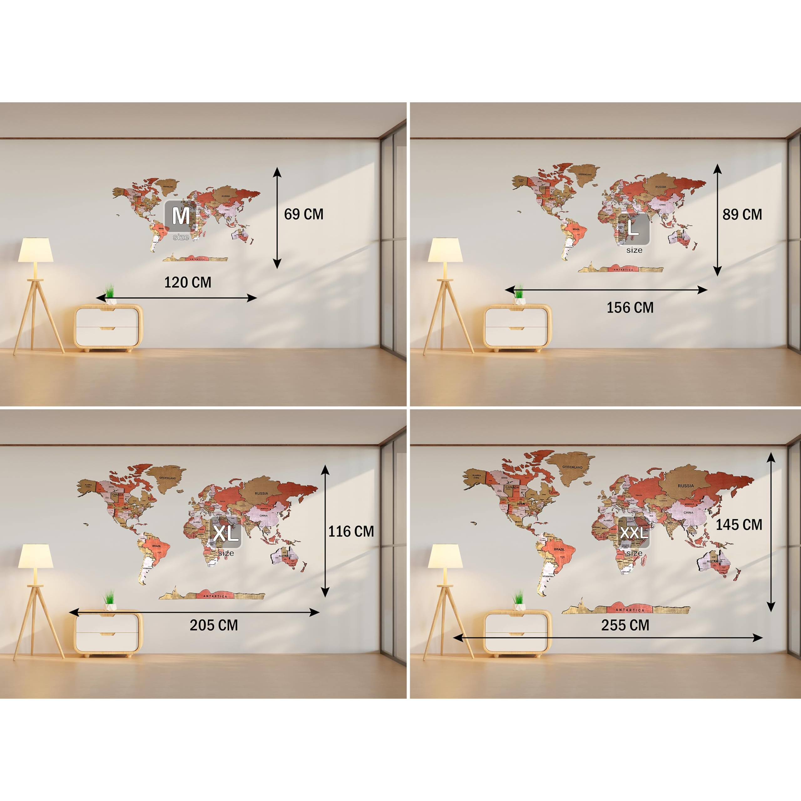 3D Wooden World Map Wall Decor - Metallic Color - Perfect Home Wall Decor For Travel Enthusiasts