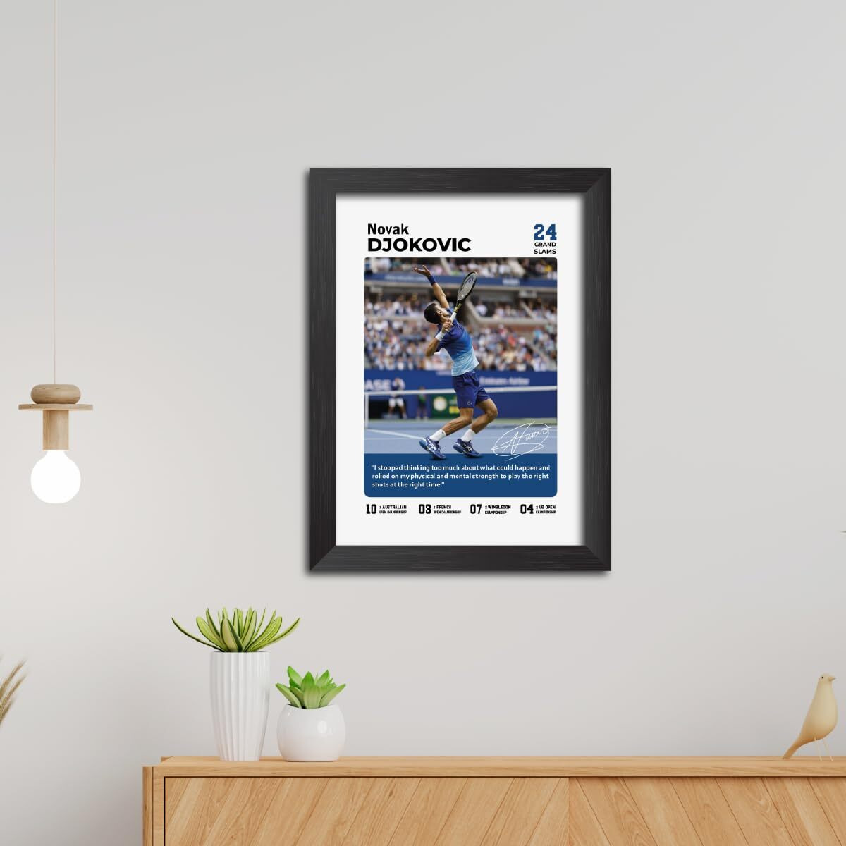 Tenorarts Novak Djokovic Poster With Quote Tennis Player Laminated Photo Framed Painting With Matt Finish Black Textures (9 Inches X 12 Inches)