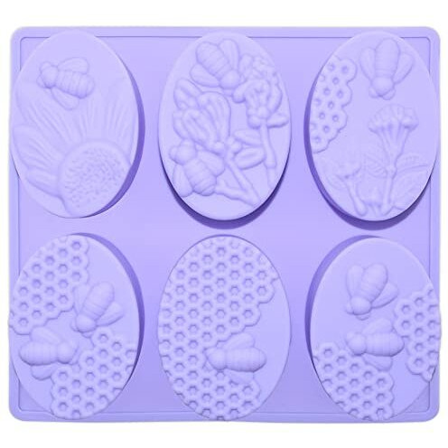 Beverlion 2 Pack Soap Molds Silicon Molds, 3D Bee Silicone Soap Molds, 6-Cavity Soap Molds, Honeycomb Baking Mold, Mold For Cupcake, Muffin, Loaf, Brownie, Corn Bread, Pudding, Ice Cube (Lavender)