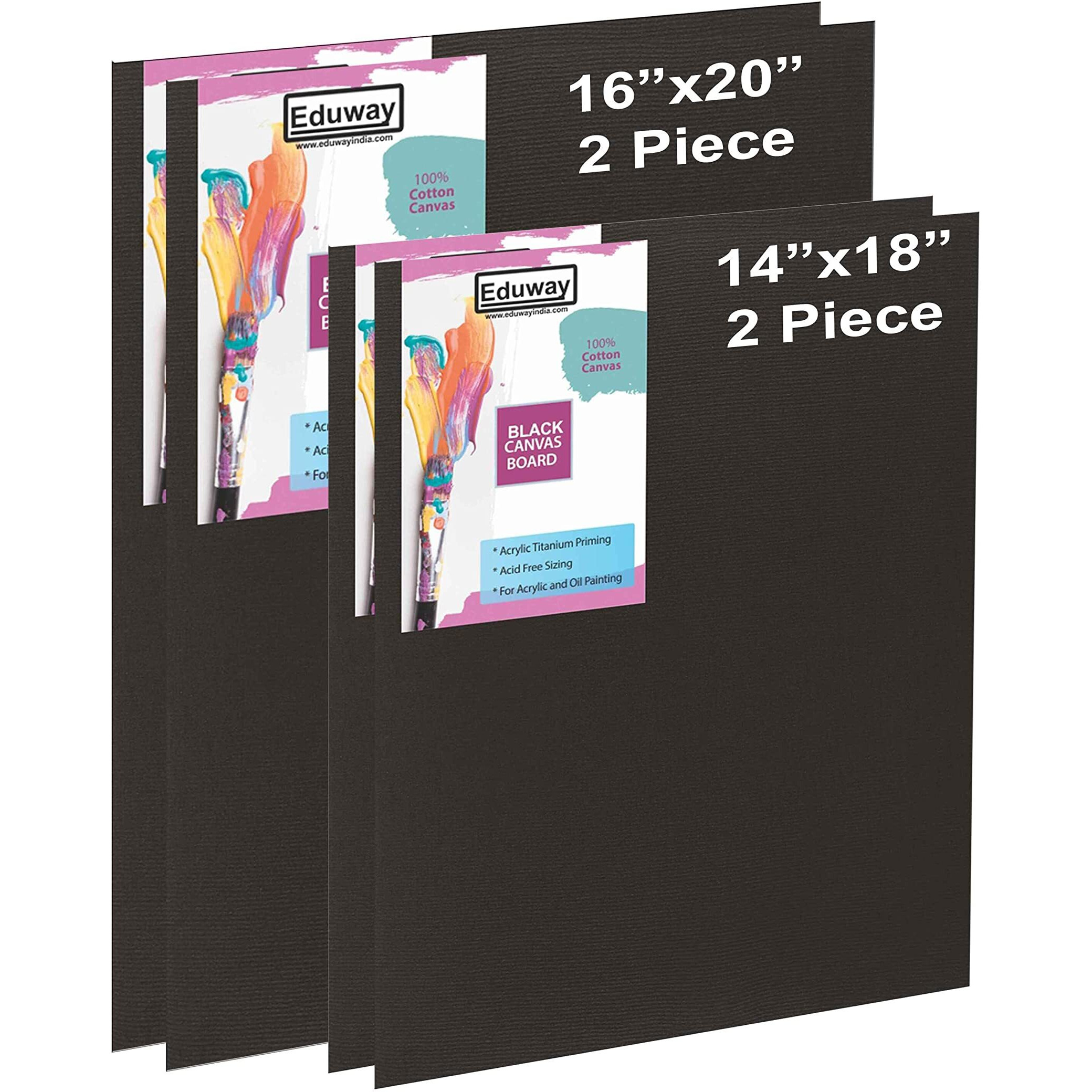 Eduway Medium Grain 16X20, 14X18 Inch Cotton Canvas Board (Each 2) With 4Mm Mdf Board Backing, For Painting-(Pack Of 4)