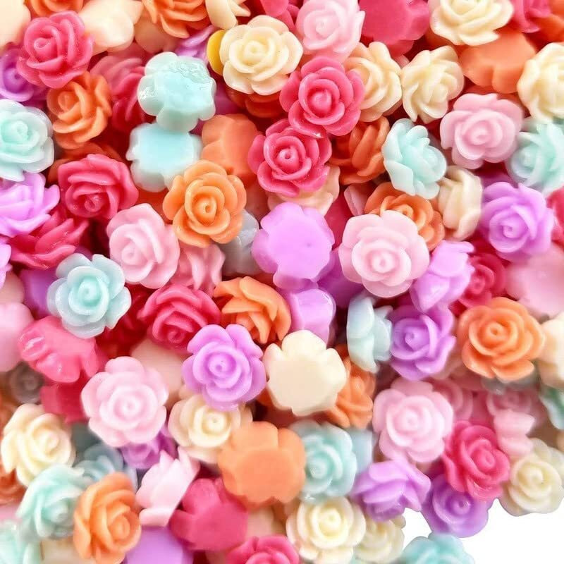 Diy Crafts Random Color & Sizes, 30, Colors Mixed Resin Rose Flower Flatback Slime Charms Loose Embellishments Supplies For Diy Phone Case Scrapbooking Hair Accessorie (Random Color & Sizes, 30)