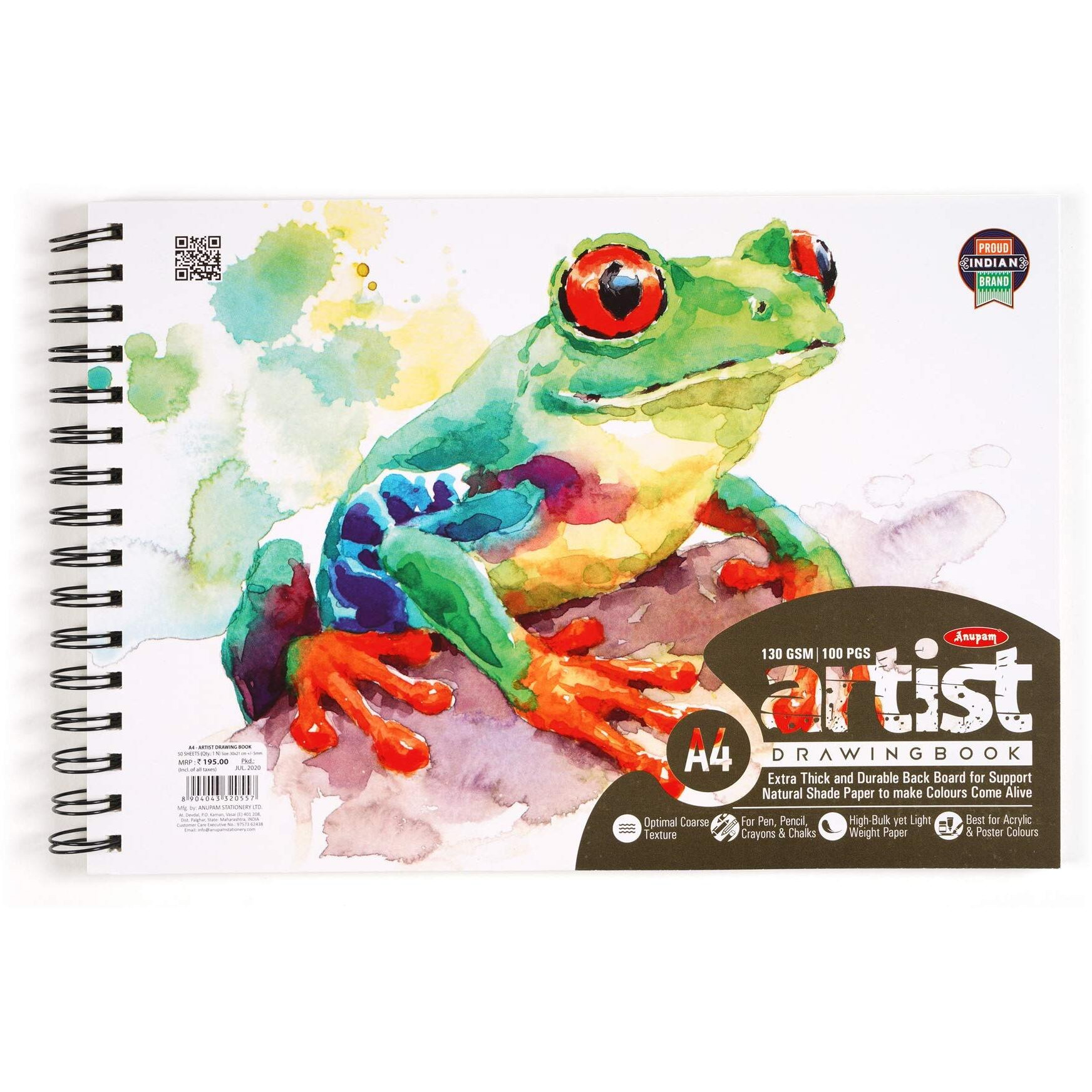 Anupam Artist Drawing Book A4 | 140Gsm | 50 Sheet, 100 Pages | Acid Free Cartridge Paper | Wiro Binding Sketchbook For Pencil, Chalk, Graphite, Crayon & Ink | Ideal For Drawing, Sketching, Design & Architecture