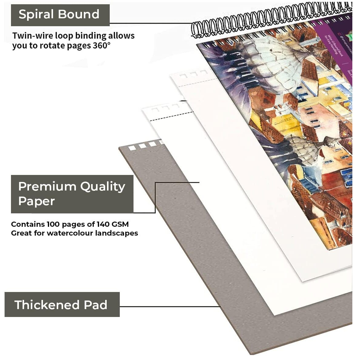 Anupam Artist Drawing Book A4 | 140Gsm | 50 Sheet, 100 Pages | Acid Free Cartridge Paper | Wiro Binding Sketchbook For Pencil, Chalk, Graphite, Crayon & Ink | Ideal For Drawing, Sketching, Design & Architecture