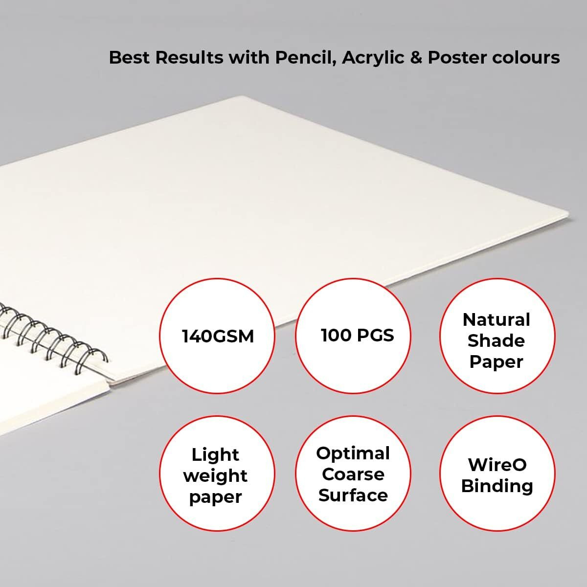 Anupam Artist Drawing Book A4 | 140Gsm | 50 Sheet, 100 Pages | Acid Free Cartridge Paper | Wiro Binding Sketchbook For Pencil, Chalk, Graphite, Crayon & Ink | Ideal For Drawing, Sketching, Design & Architecture
