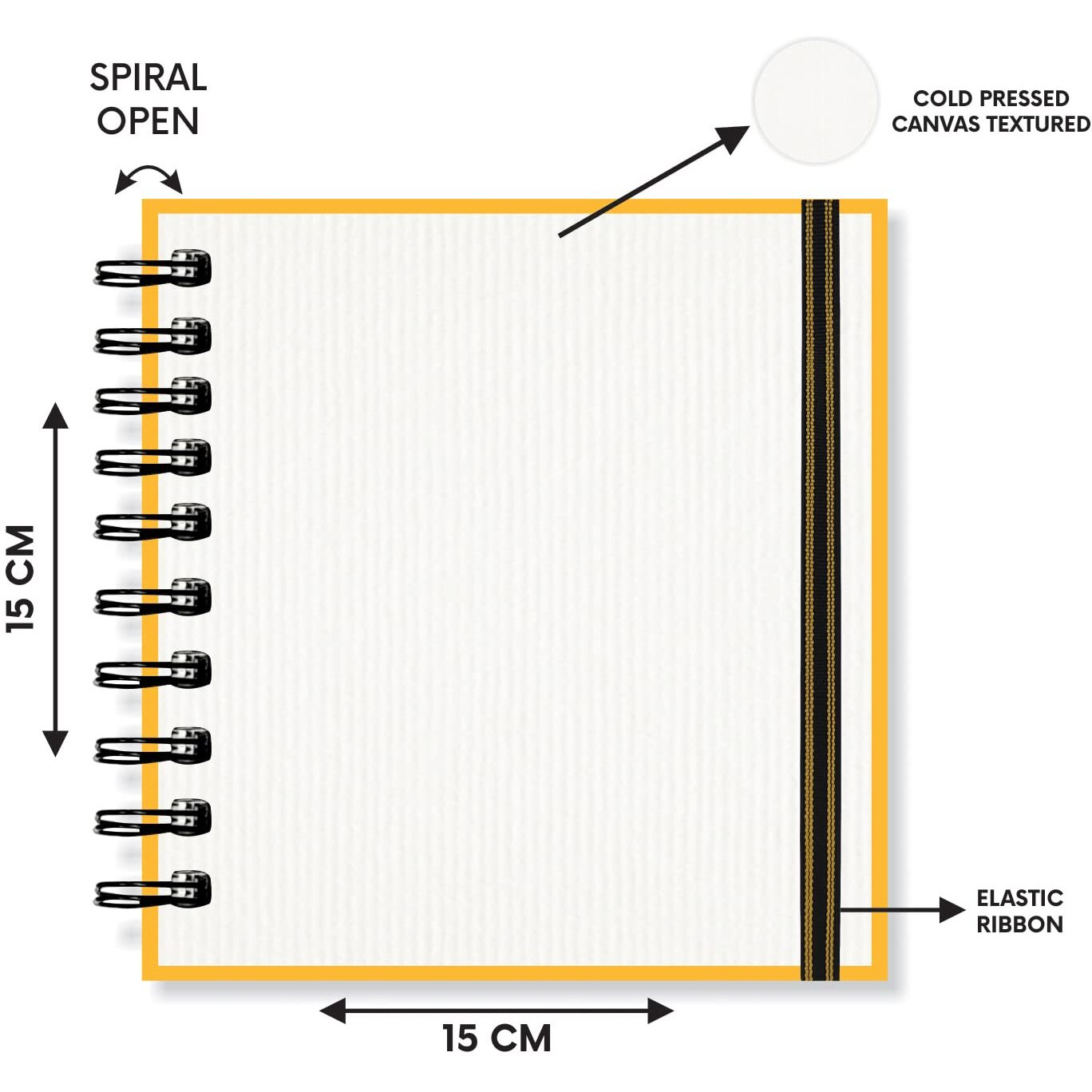 Zen Sangam Artists - Spiral Acrylics Journal - Square - 300 Gsm - Canvas Texture - Cold Pressed Sketchbook - (40 Pages) - Size (10.5Cmx10.5Cm) - Wiro Acrylics Art Book - Golden Yellow