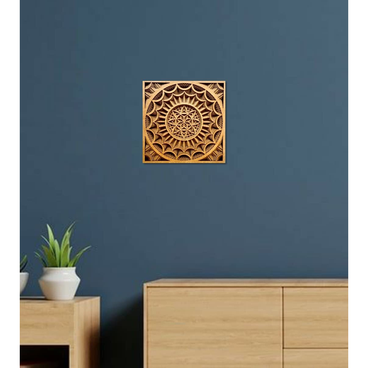 Gloridec Wooden 3D Laser Cut Decorative Mandala Wall Decor | Decorative Multi Layered Rectangle Mandala Wall Art, Living Room Wall Hanging (12" X 12" Inch)