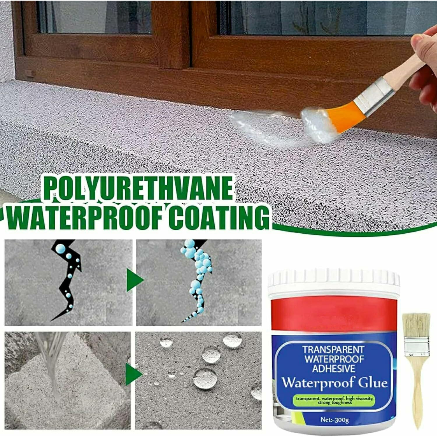 Crack Seal Glue 300Gm With Brush Transparent Waterproof Glue For Roof Leakage Crack Seal Agent Roof Water Leakage Solution Water Proof Glue Transparent Glue Waterproofing For Pipe Wall Tiles (5)