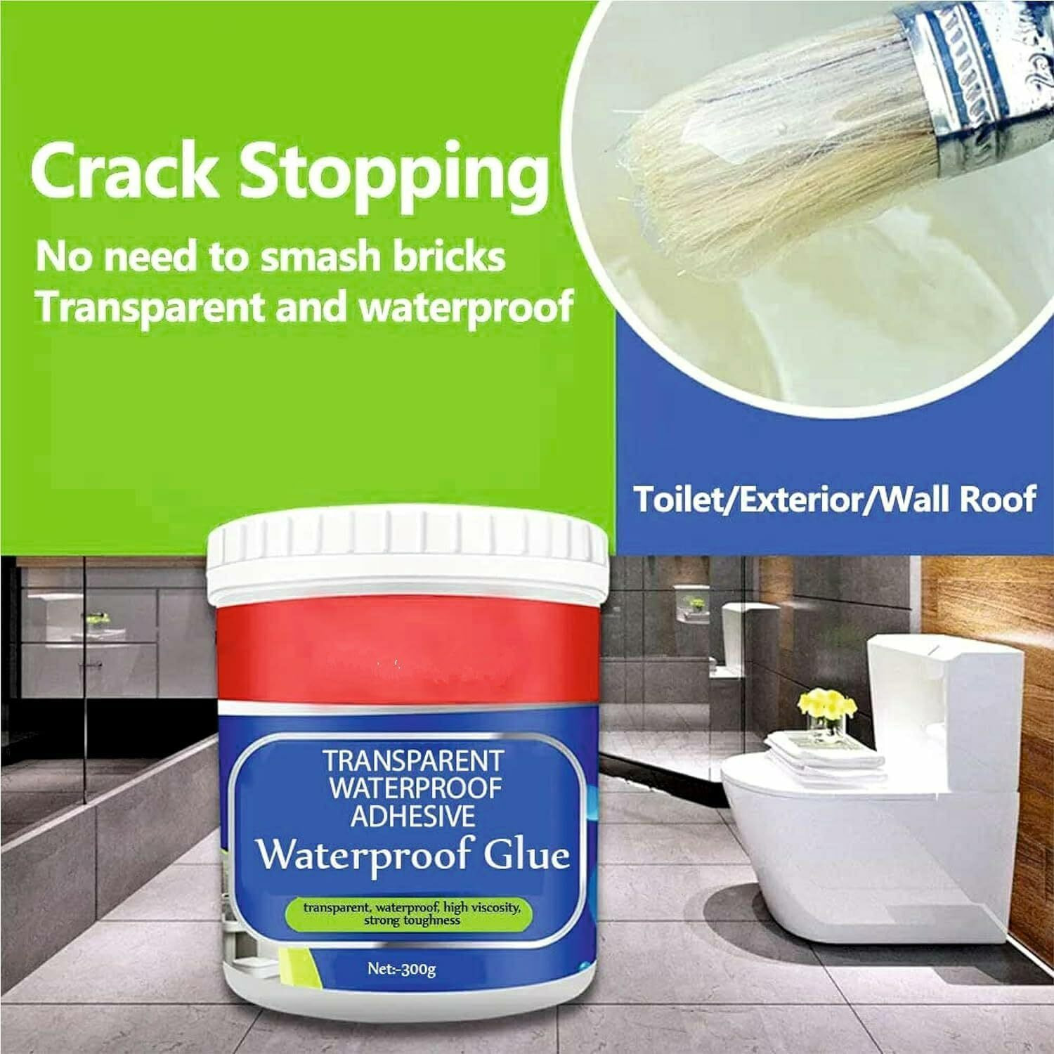 Crack Seal Glue 300Gm With Brush Transparent Waterproof Glue For Roof Leakage Crack Seal Agent Roof Water Leakage Solution Water Proof Glue Transparent Glue Waterproofing For Pipe Wall Tiles (5)