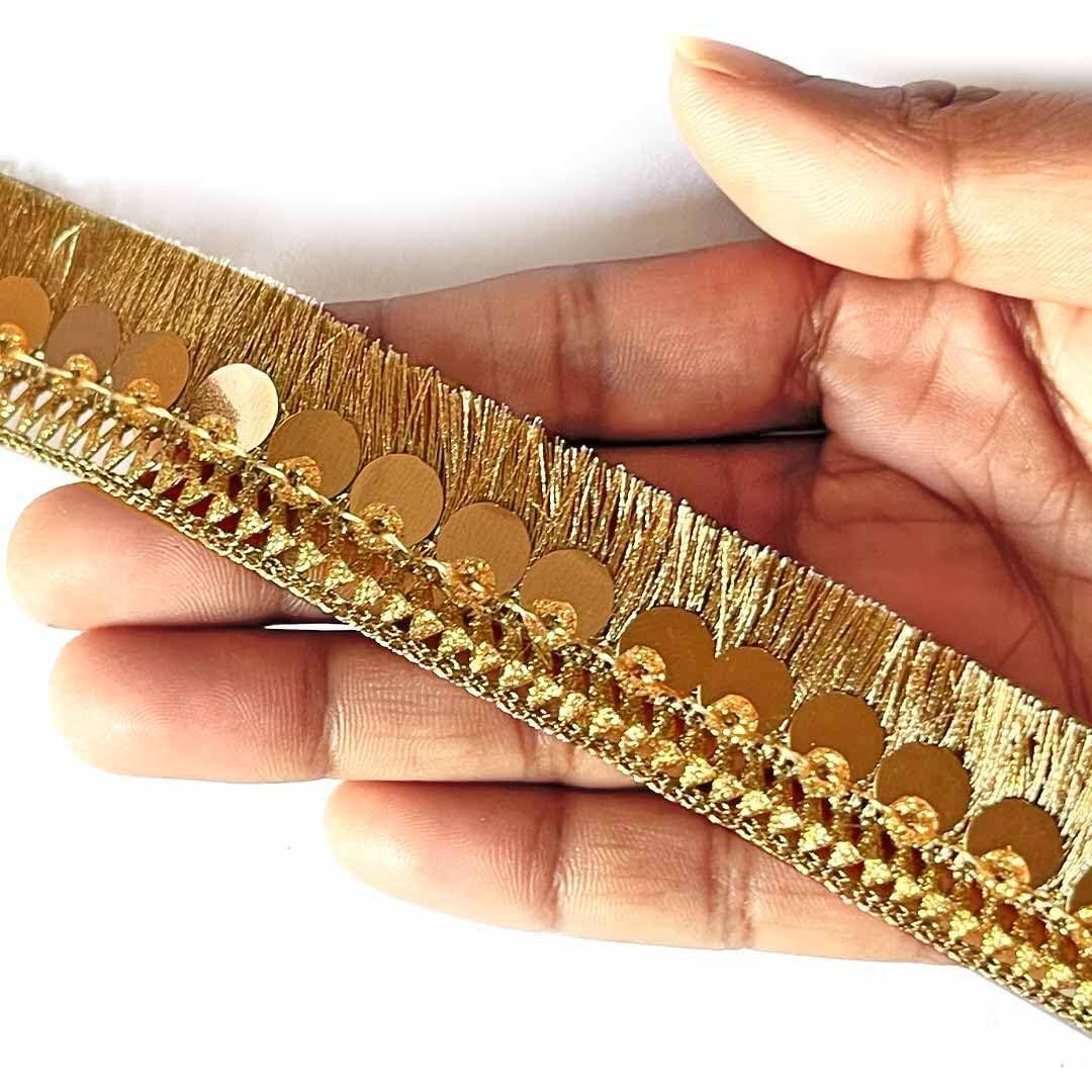 Adikala Silk Thread Tassel Fringe Sequenced Lace & Border For Saree, Dupatta, Lehenga, Suit, Blouse & Home Furnishing, Crafting Diy, 9 Meters (Gold)