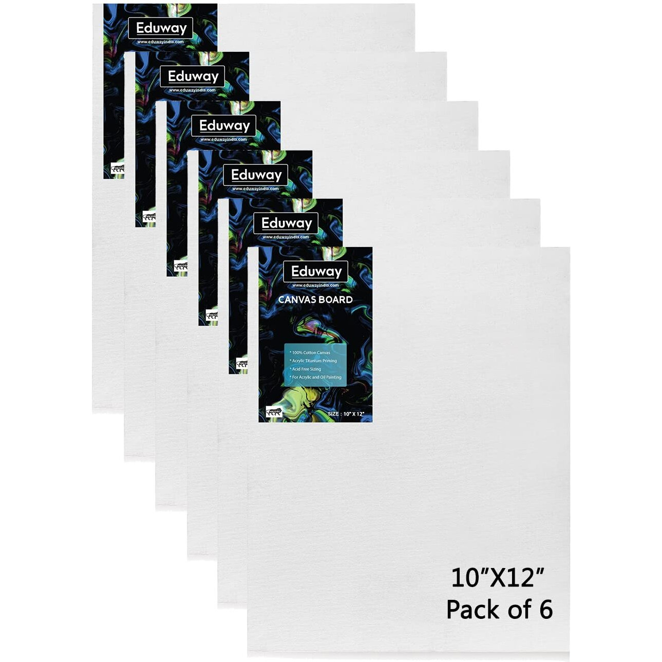 Eduway Canvas Board For Painting- (10X12) | Premium Quality 7Oz Pre-Primed Cotton Canvas Board For Artists & Beginners | Ideal For Acrylic, Oil, Gouache, Pastels Colors (Pack Of 6) (25X30 Cms)
