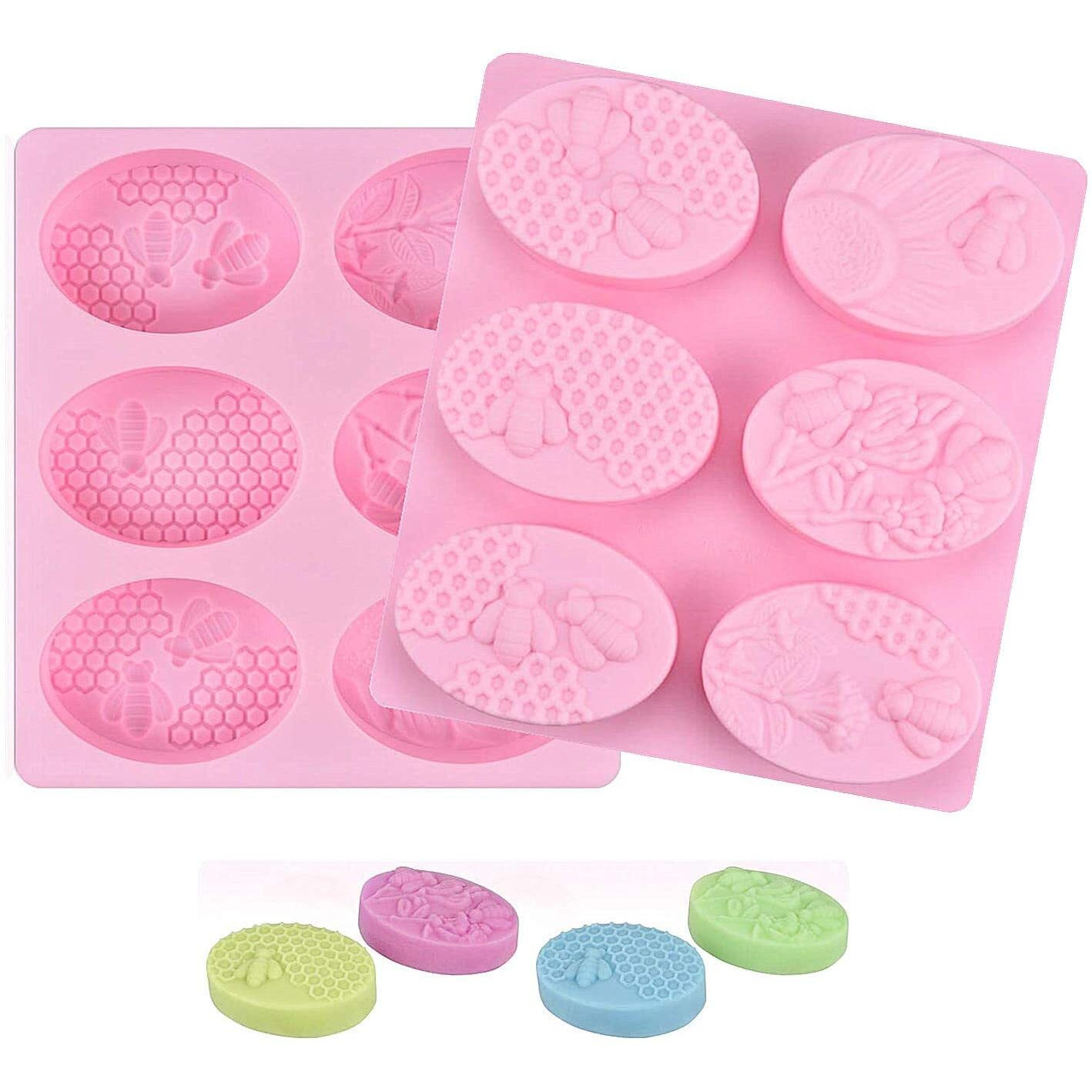 Beverlion 2 Pack Soap Molds Silionc Molds, 3D Bee Silicone Soap Molds, 6-Cavity Soap Molds, Honeycomb Baking Mold, Soap Making Mold For Cupcake, Muffin, Loaf, Brownie, Corn Bread, Pudding, Ice Cube