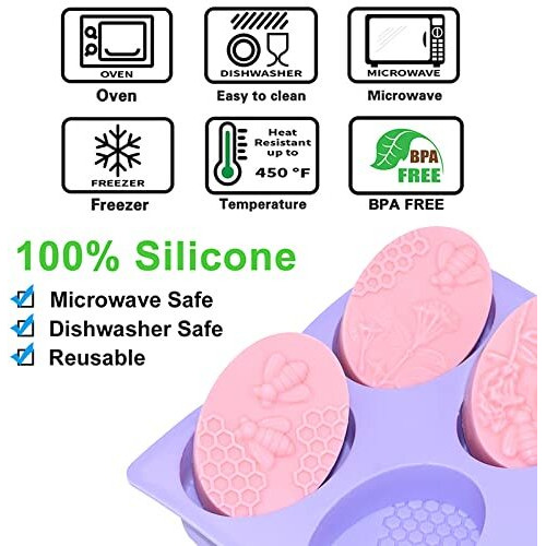 Beverlion 2 Pack Soap Molds Silionc Molds, 3D Bee Silicone Soap Molds, 6-Cavity Soap Molds, Honeycomb Baking Mold, Soap Making Mold For Cupcake, Muffin, Loaf, Brownie, Corn Bread, Pudding, Ice Cube