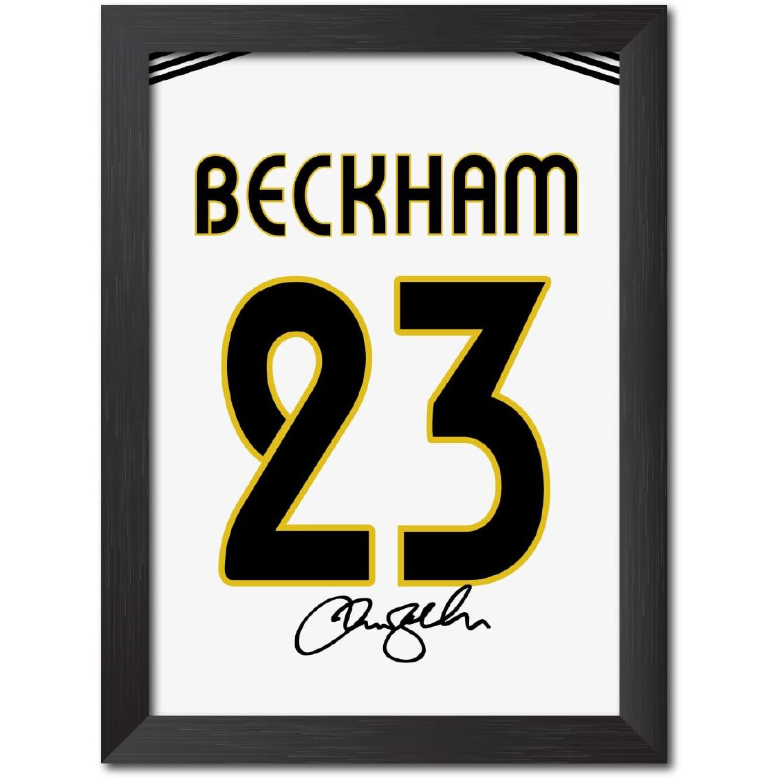 Tenorarts David Beckham Poster Frame Madrid Jersey Laminated Photo Print With Signature Framed Painting With Matt Finish Black Frame (12 Inches X 9Inches)