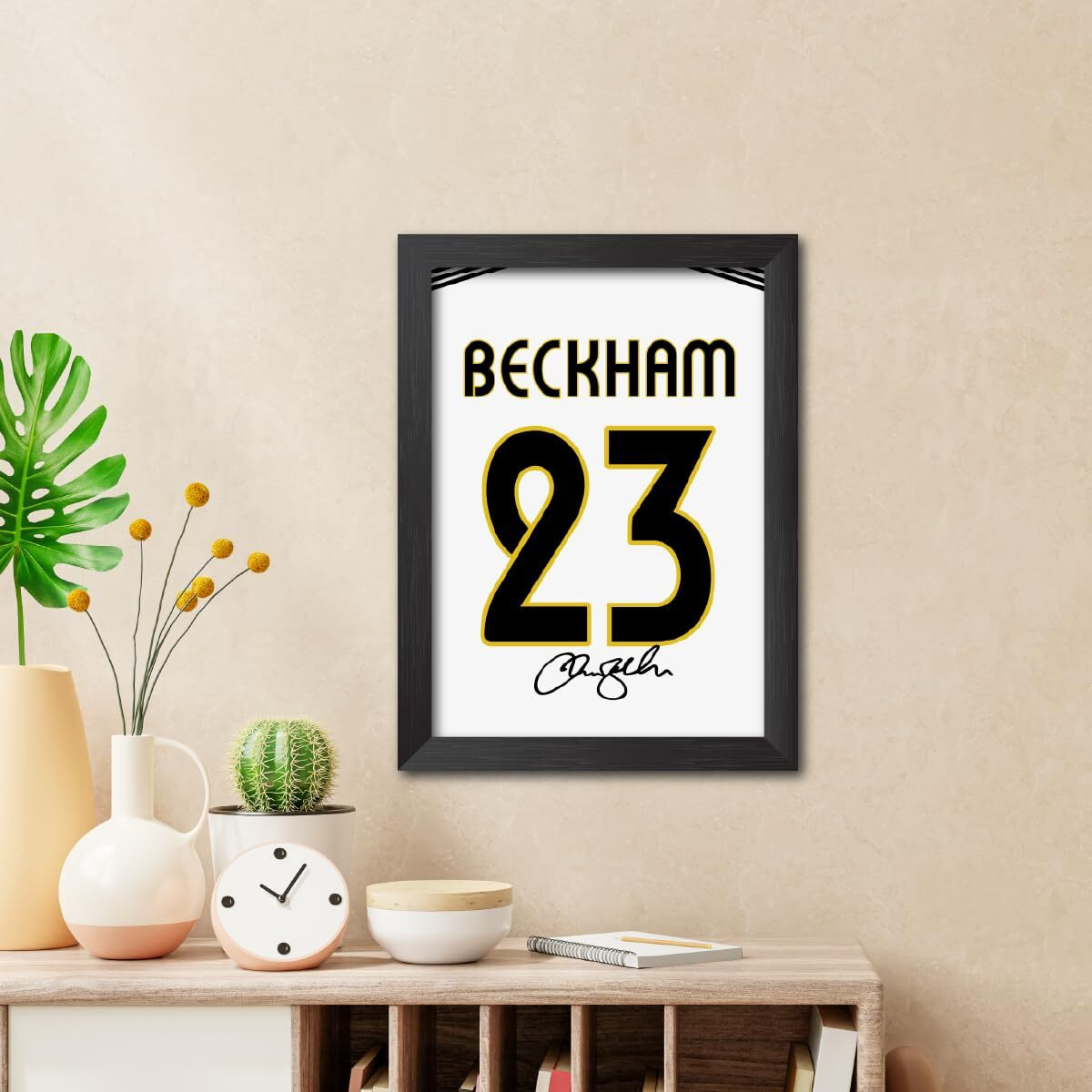 Tenorarts David Beckham Poster Frame Madrid Jersey Laminated Photo Print With Signature Framed Painting With Matt Finish Black Frame (12 Inches X 9Inches)