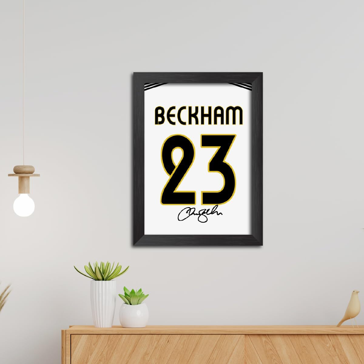 Tenorarts David Beckham Poster Frame Madrid Jersey Laminated Photo Print With Signature Framed Painting With Matt Finish Black Frame (12 Inches X 9Inches)