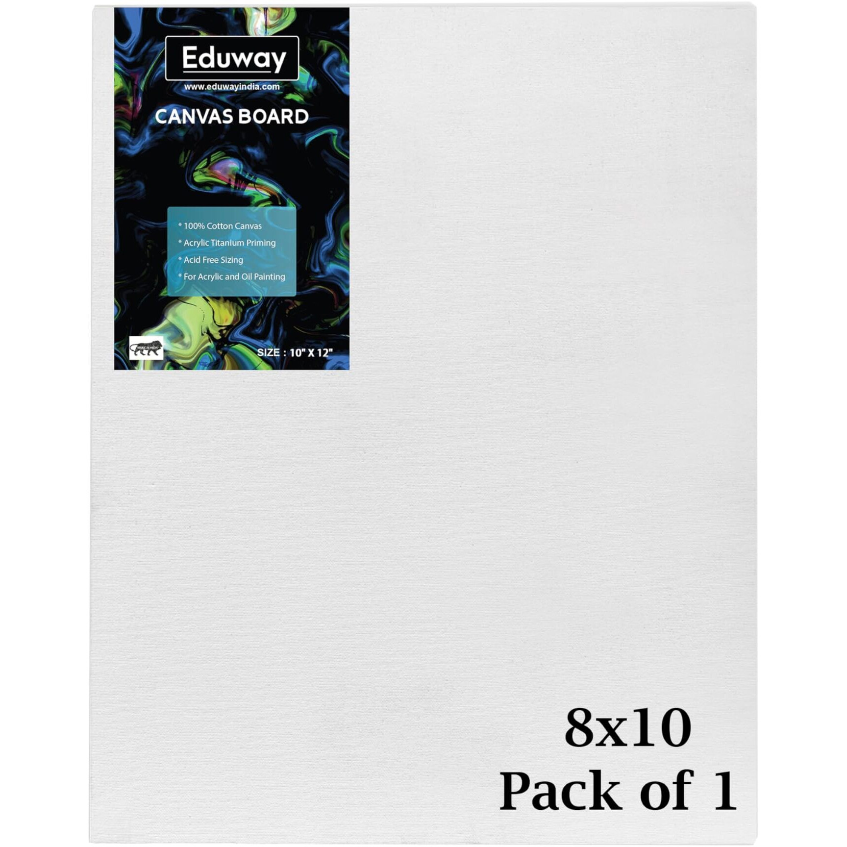 Eduway Canvas Board For Painting- (8X10) | Premium Quality 7Oz Pre-Primed Cotton Canvas Board For Artists & Beginners | Ideal For Acrylic, Oil, Gouache, Pastels Colors (Pack Of 1) (20X25 Cms)/'