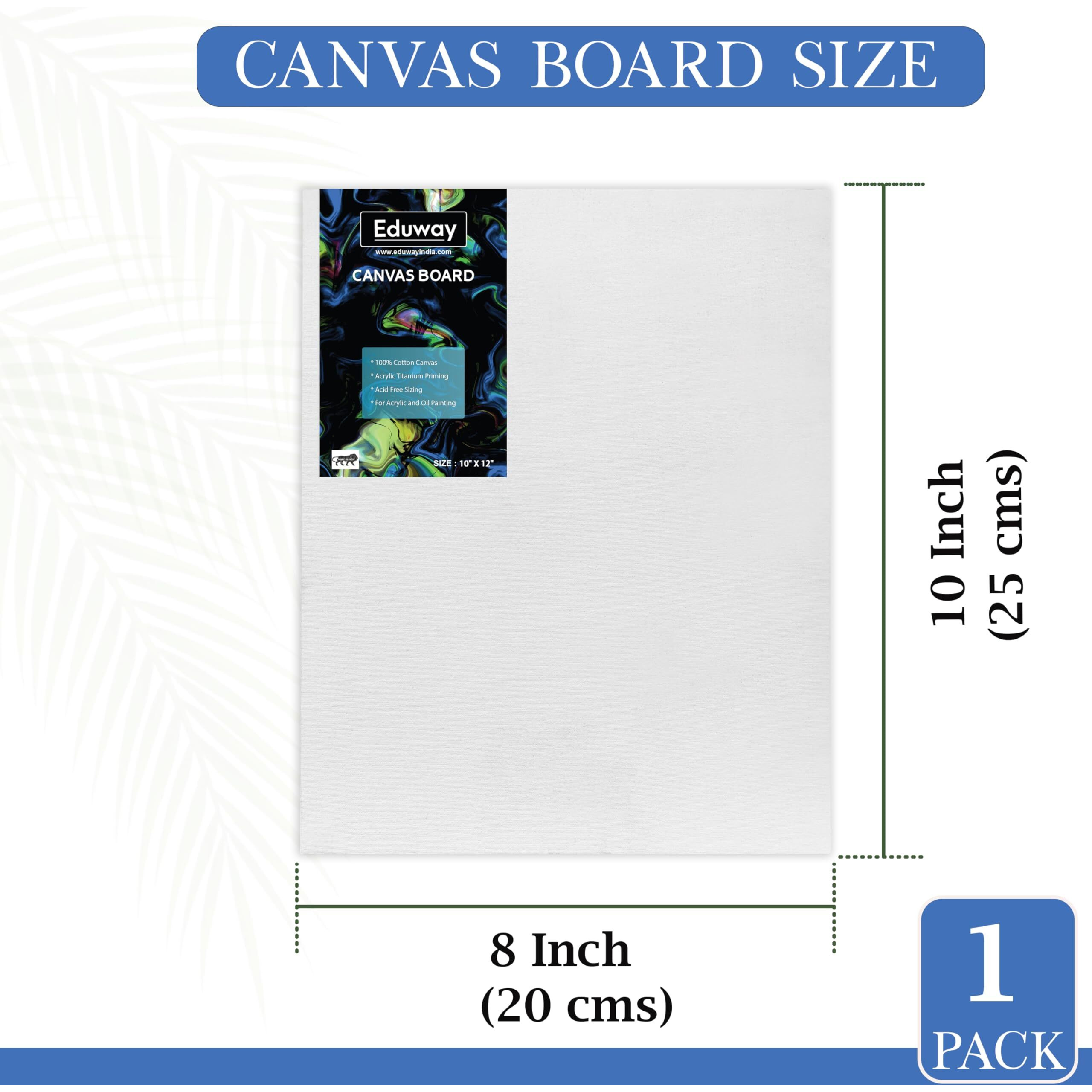 Eduway Canvas Board For Painting- (8X10) | Premium Quality 7Oz Pre-Primed Cotton Canvas Board For Artists & Beginners | Ideal For Acrylic, Oil, Gouache, Pastels Colors (Pack Of 1) (20X25 Cms)/'