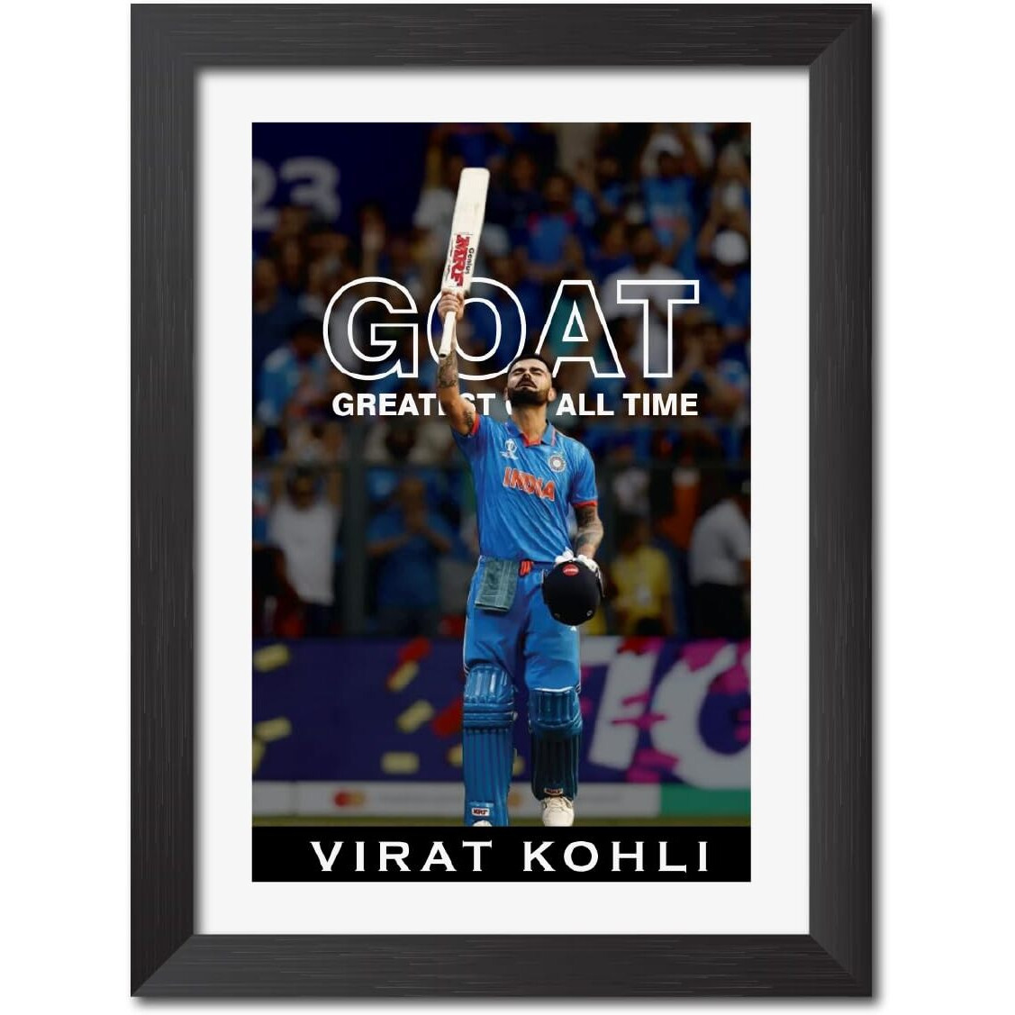 Tenorarts Virat Kohli Indian Cricket Player Poster Frame Indian Cricket Photo Framed Painting With Matt Finish Black Textures (12 Inches X 9Inches)