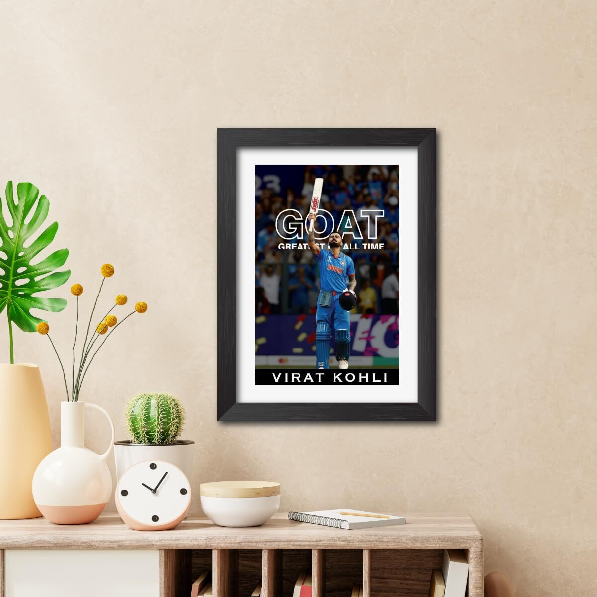 Tenorarts Virat Kohli Indian Cricket Player Poster Frame Indian Cricket Photo Framed Painting With Matt Finish Black Textures (12 Inches X 9Inches)