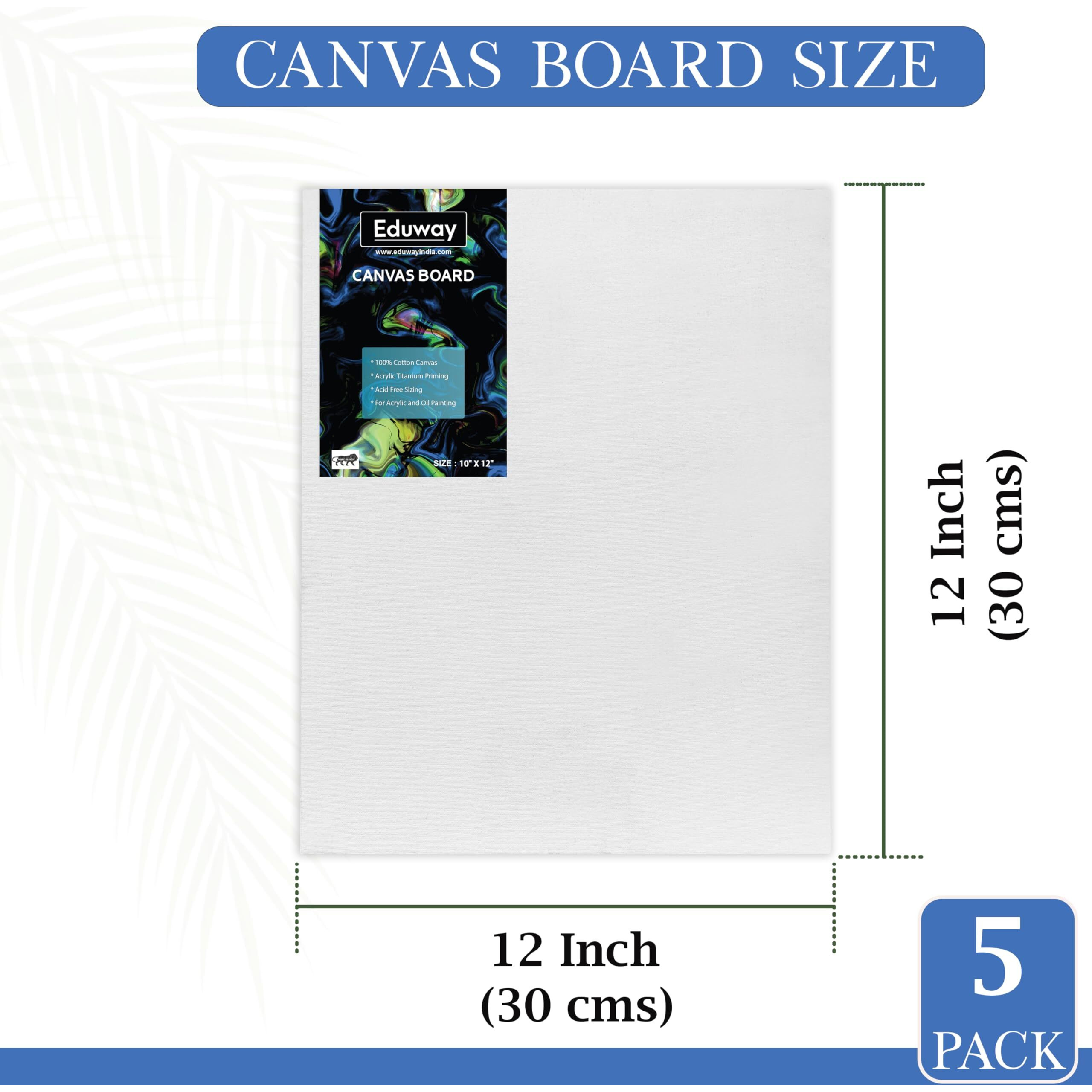 Eduway Canvas Board For Painting- (12X12) | Premium Quality 7Oz Pre-Primed Cotton Canvas Board For Artists & Beginners | Ideal For Acrylic, Oil, Gouache, Pastels Colors (Pack Of 5) (30X30 Cms),