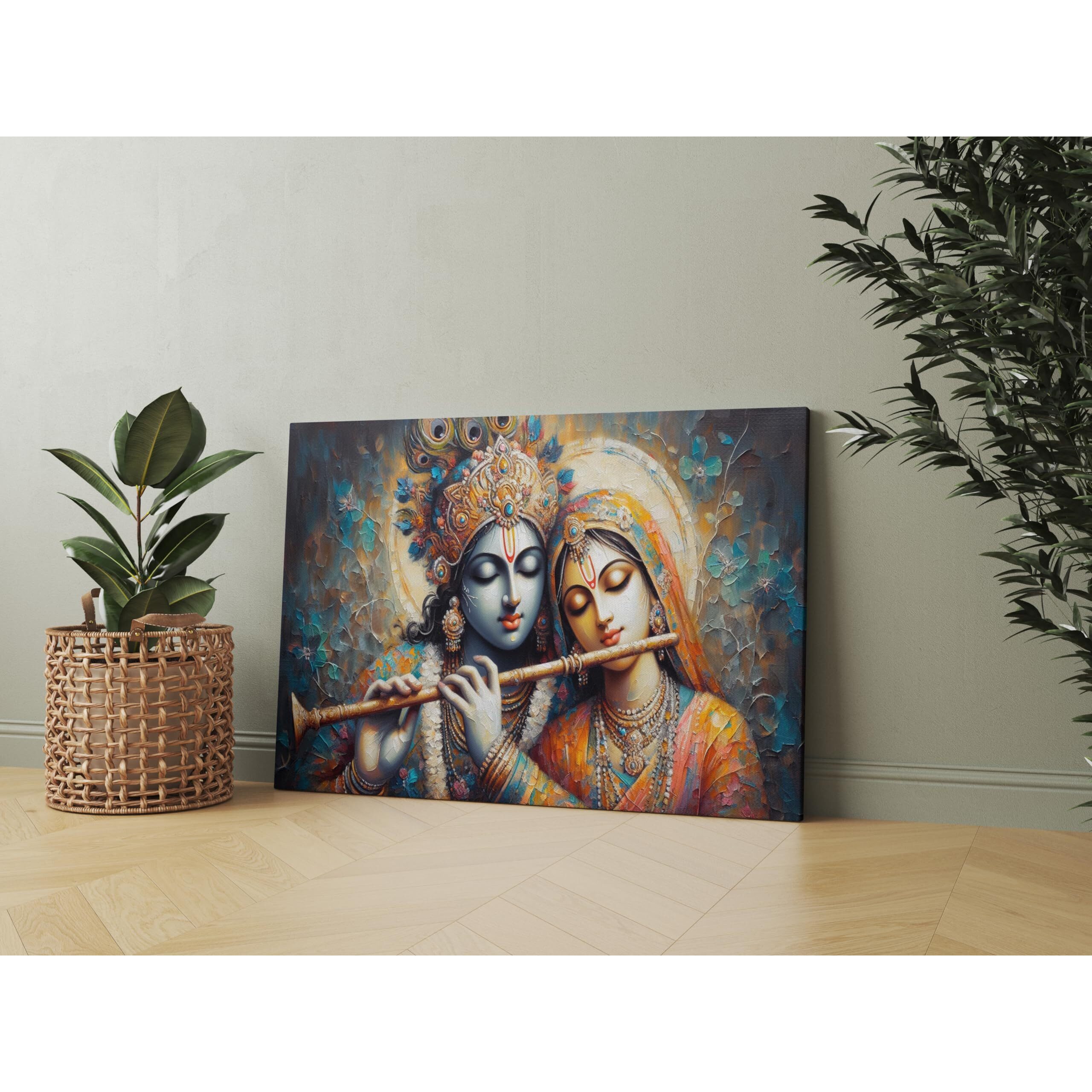 Nozvera Cotton Radha Krishna Painting For Wall Decoration Big Size Large Canvas Kahna Wall Painting For Home (16 Inch * 22 Inch, Design 4)