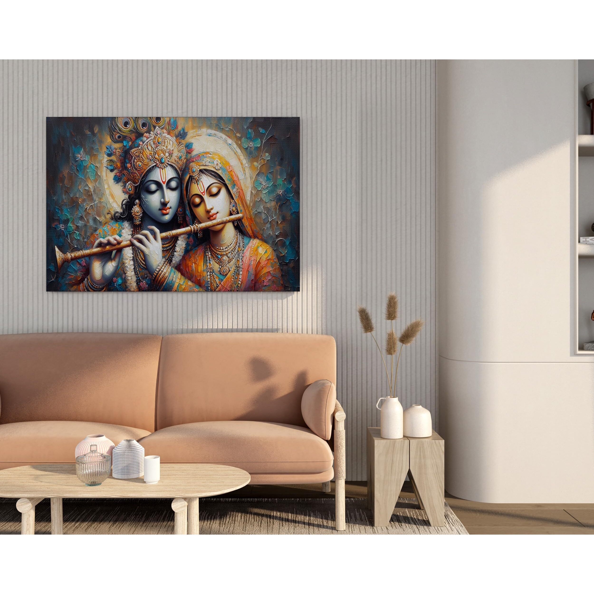 Nozvera Cotton Radha Krishna Painting For Wall Decoration Big Size Large Canvas Kahna Wall Painting For Home (16 Inch * 22 Inch, Design 4)