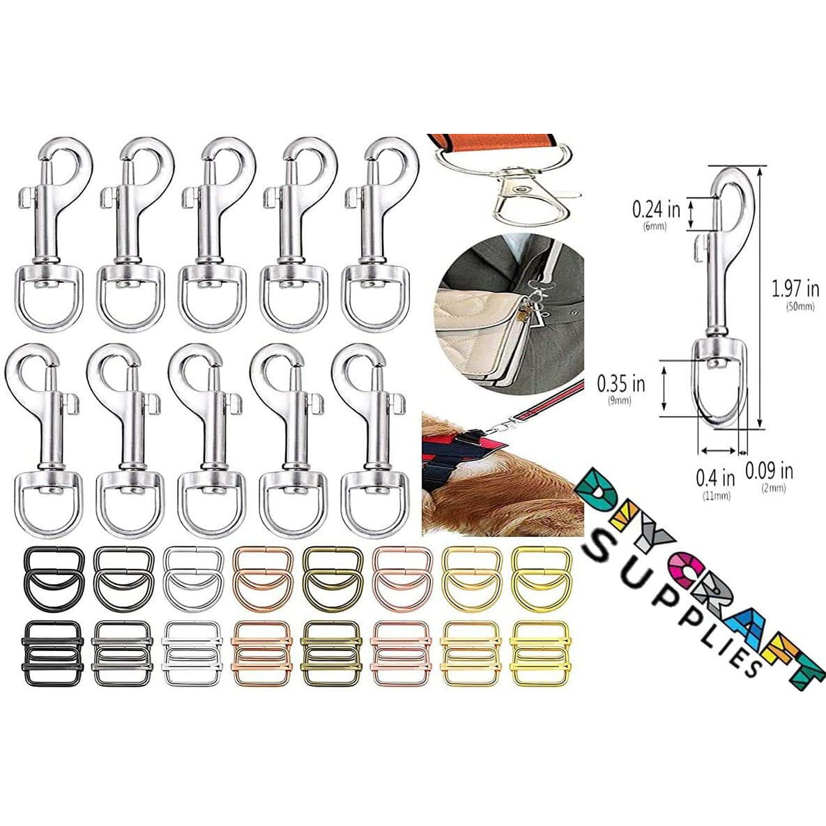 Diy Crafts 25 Sets, Silver, Metal Heavy Duty Eye Clasp Multipurpose For Spring Pet Buckle Key Chain For Linking Dog Leash Collar Diy Project Metal B(25 Sets, Silver)