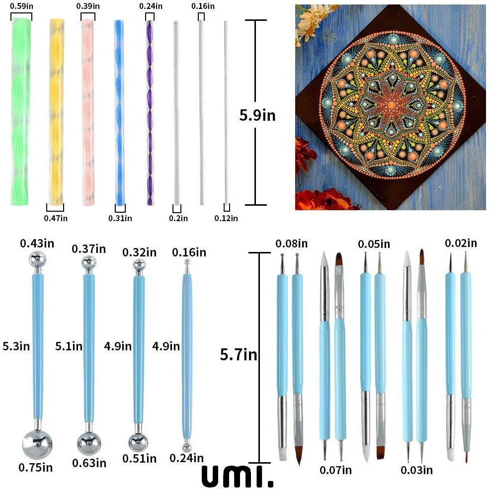 Amazon Brand - Umi 45Pcs Mandala Dotting Tools Set With Zipper Storage Bag For Painting Rocks,Mandala Art,Coloring Etc