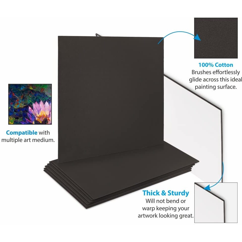 Eduway Medium Grain 14X18 Inch Cotton Black Canvas Board- Pack Of 2, (35X45 Cms) With 4Mm Mdf Board Backing, For Painting