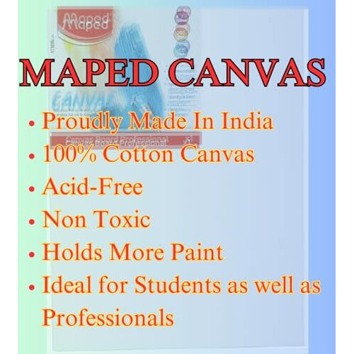 Maped Painting Kit - 11Pc Set|6 Poster Colours |One 100% Cotton Canvas Board(Size- 6" X 8")|Four Paint Brushes - (Round Size-0,2 & Flat Sizes- 2,6) | Painting Set For Adults And Kids
