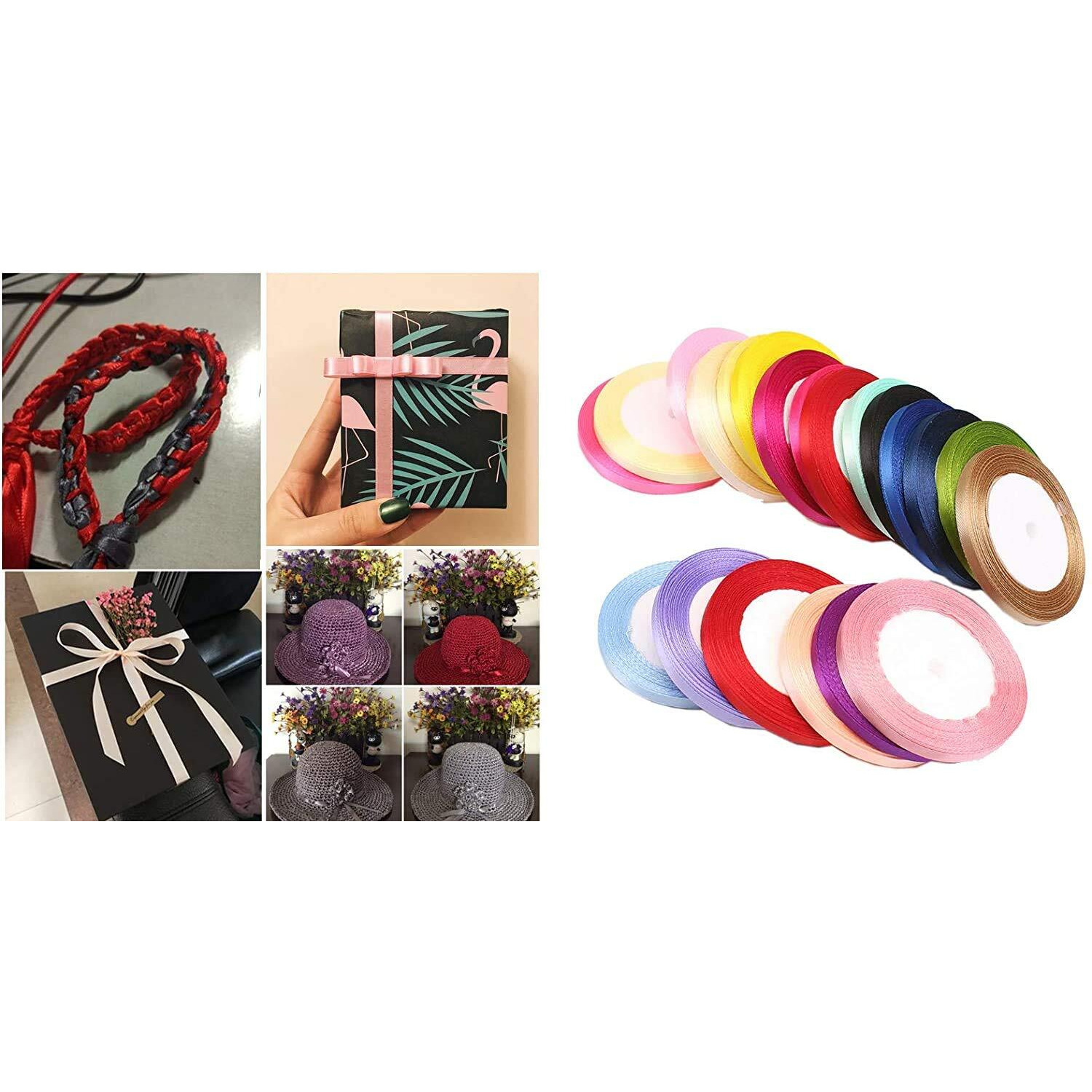 Diy Crafts Pack Of 25 Yards, Random Mixed Colour, 25Yards Width  0.6 Cm Grosgrain Satin Ribbons For Wedding Christmas Party Deco(Pack Of 25 Yards, Random Mixed Colour)