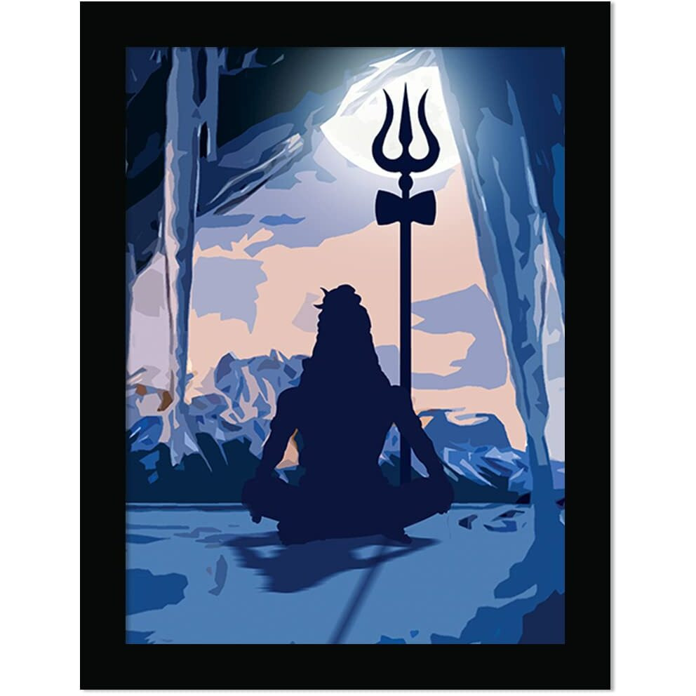 Kalit Kala Decor - Lord Shiv/Bholenath/Shankar/Om Framed Poster With Glass For Decorating Home/Relegius Poster Digital Reprint 14 Inch X 11 Inch Painting Sin246 (Lord Shiv 08)