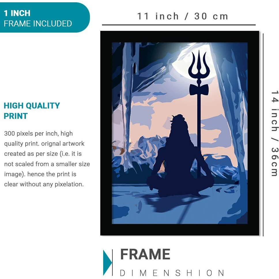 Kalit Kala Decor - Lord Shiv/Bholenath/Shankar/Om Framed Poster With Glass For Decorating Home/Relegius Poster Digital Reprint 14 Inch X 11 Inch Painting Sin246 (Lord Shiv 08)