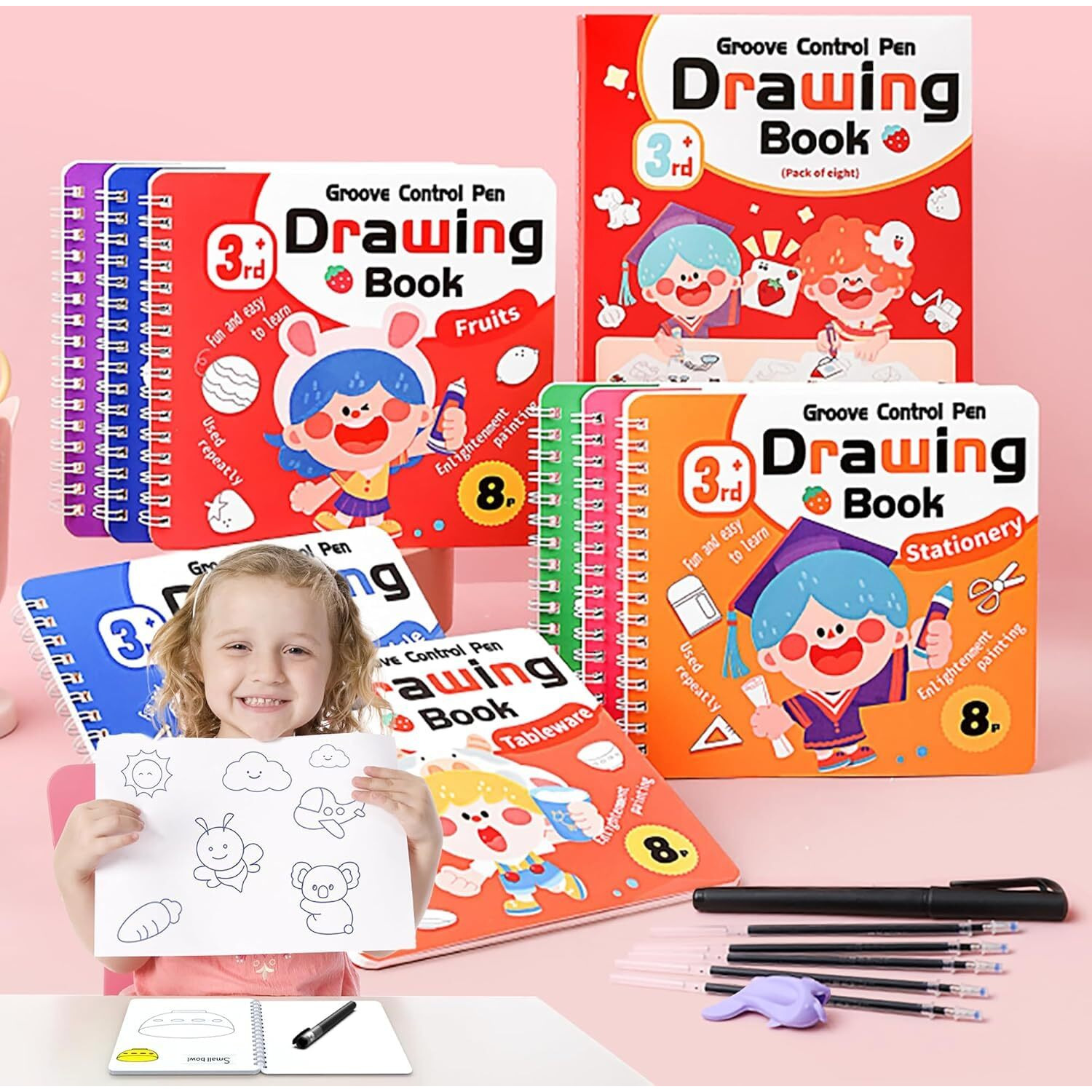 Super Toy 4Pc Magic Drawing Book For Kids Reusable Art Craft Practice Workbook For Toddlers 3-12 Years With 4 Refills Trace Drawing Book For Boys Girls Birthday Gift (Assorted Patterns)