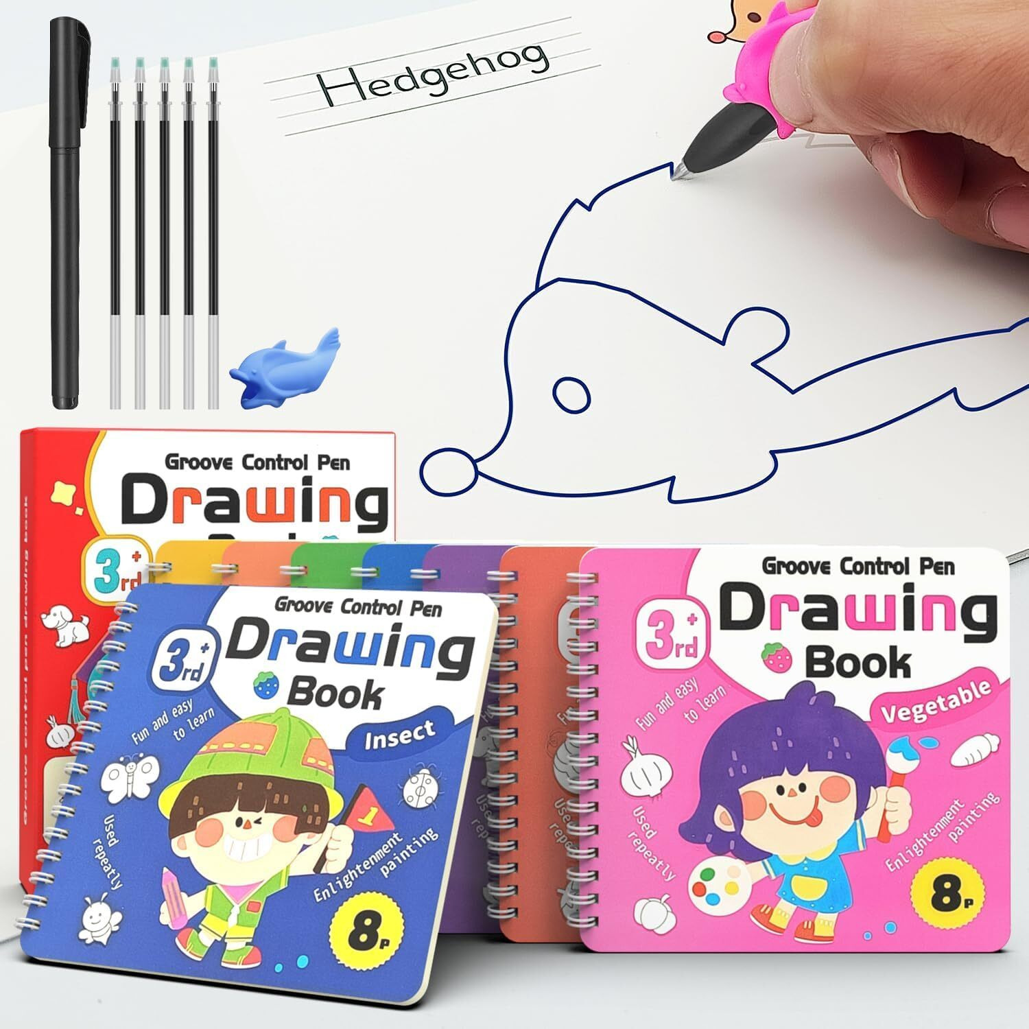 Super Toy 4Pc Magic Drawing Book For Kids Reusable Art Craft Practice Workbook For Toddlers 3-12 Years With 4 Refills Trace Drawing Book For Boys Girls Birthday Gift (Assorted Patterns)
