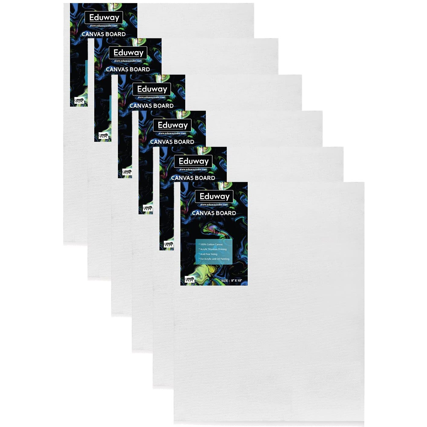 Eduway Canvas Board For Painting- (8X10) | Premium Quality 7Oz Pre-Primed Cotton Canvas Board For Artists & Beginners | Ideal For Acrylic, Oil, Gouache, Pastels Colors (Pack Of 6) (20X25 Cms)..