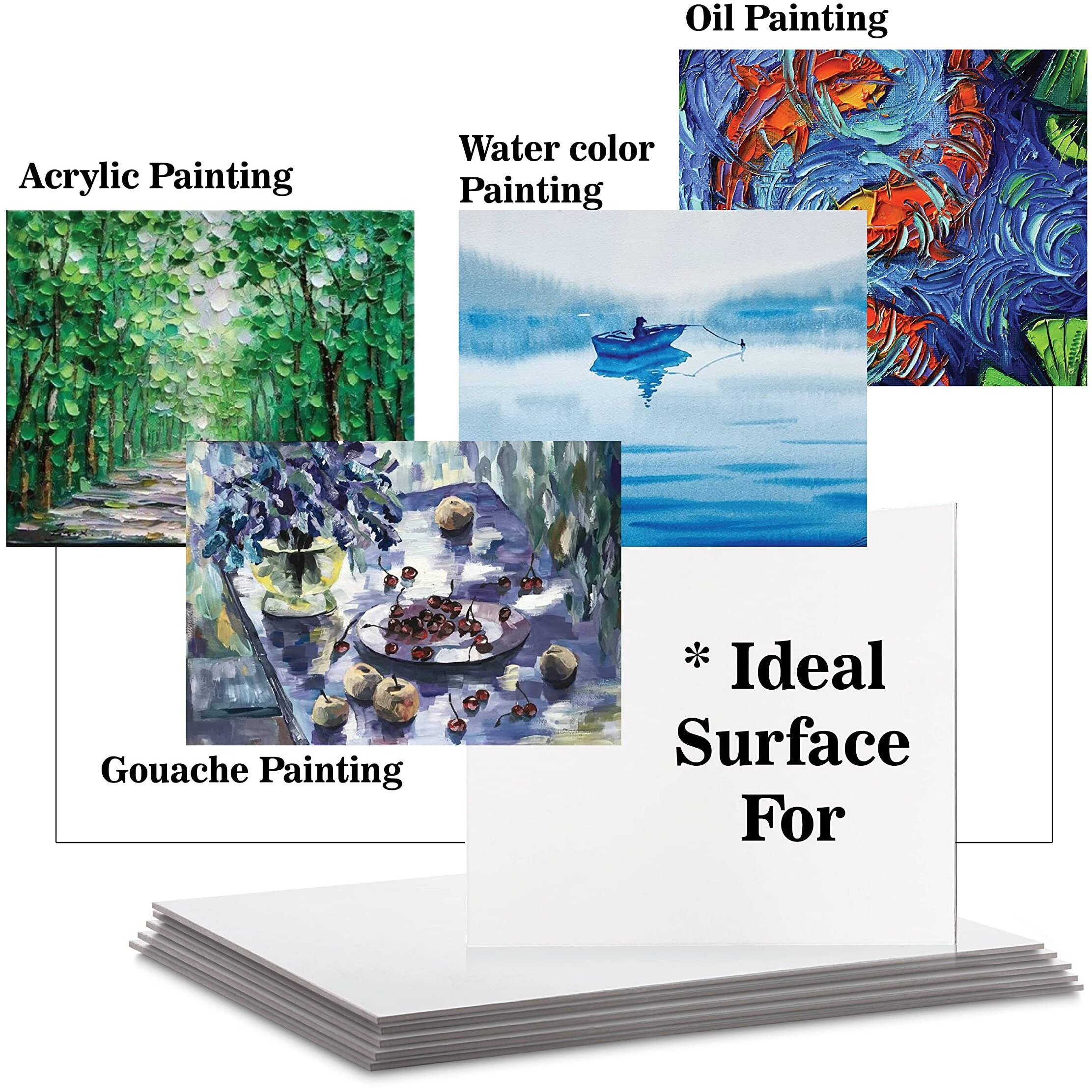 Eduway Canvas Board For Painting- (8X10) | Premium Quality 7Oz Pre-Primed Cotton Canvas Board For Artists & Beginners | Ideal For Acrylic, Oil, Gouache, Pastels Colors (Pack Of 6) (20X25 Cms)..