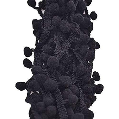 Ravaiyaa - Attitude Is Everything Pom Pom Mini Bobble Ball Fringe Braid Lace Trimming For Crafting Sewing Hats (10 Meter, Black)