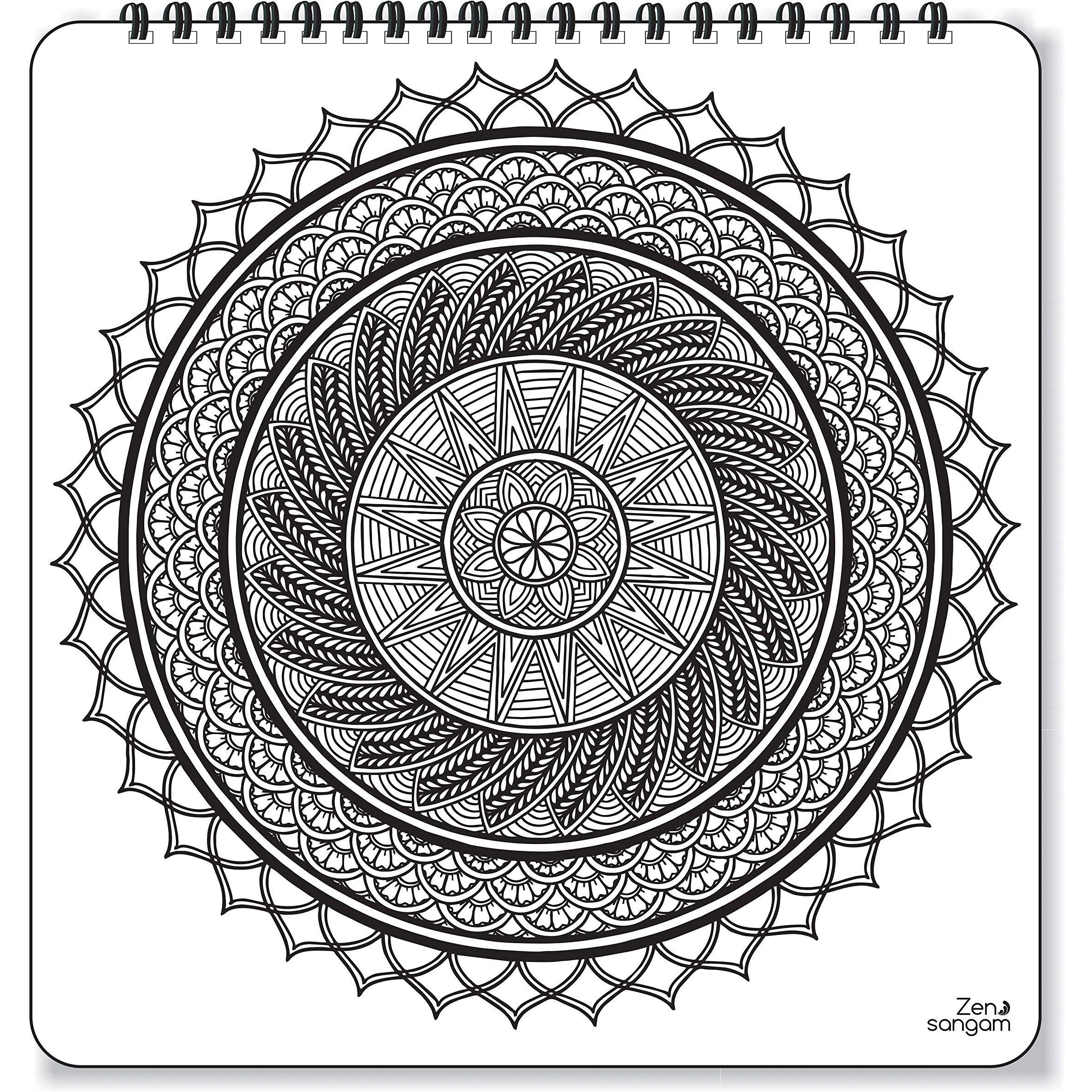 Zen Sangam Zendala Colouring Books For Adults - Zentangle + Mandala - Mindful Designs - Coloring, Drawing, Painting - Instant Stress Relief And Relaxation - Level 2