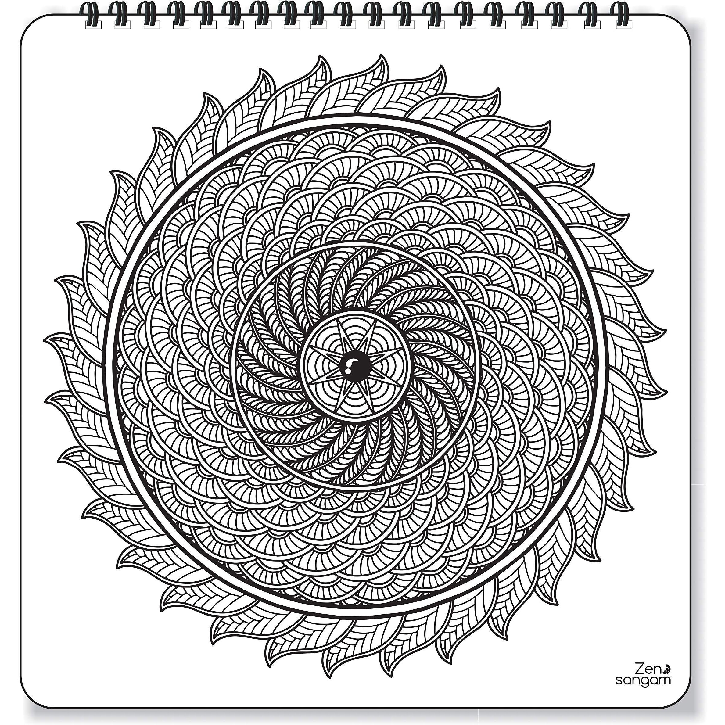Zen Sangam Zendala Colouring Books For Adults - Zentangle + Mandala - Mindful Designs - Coloring, Drawing, Painting - Instant Stress Relief And Relaxation - Level 2