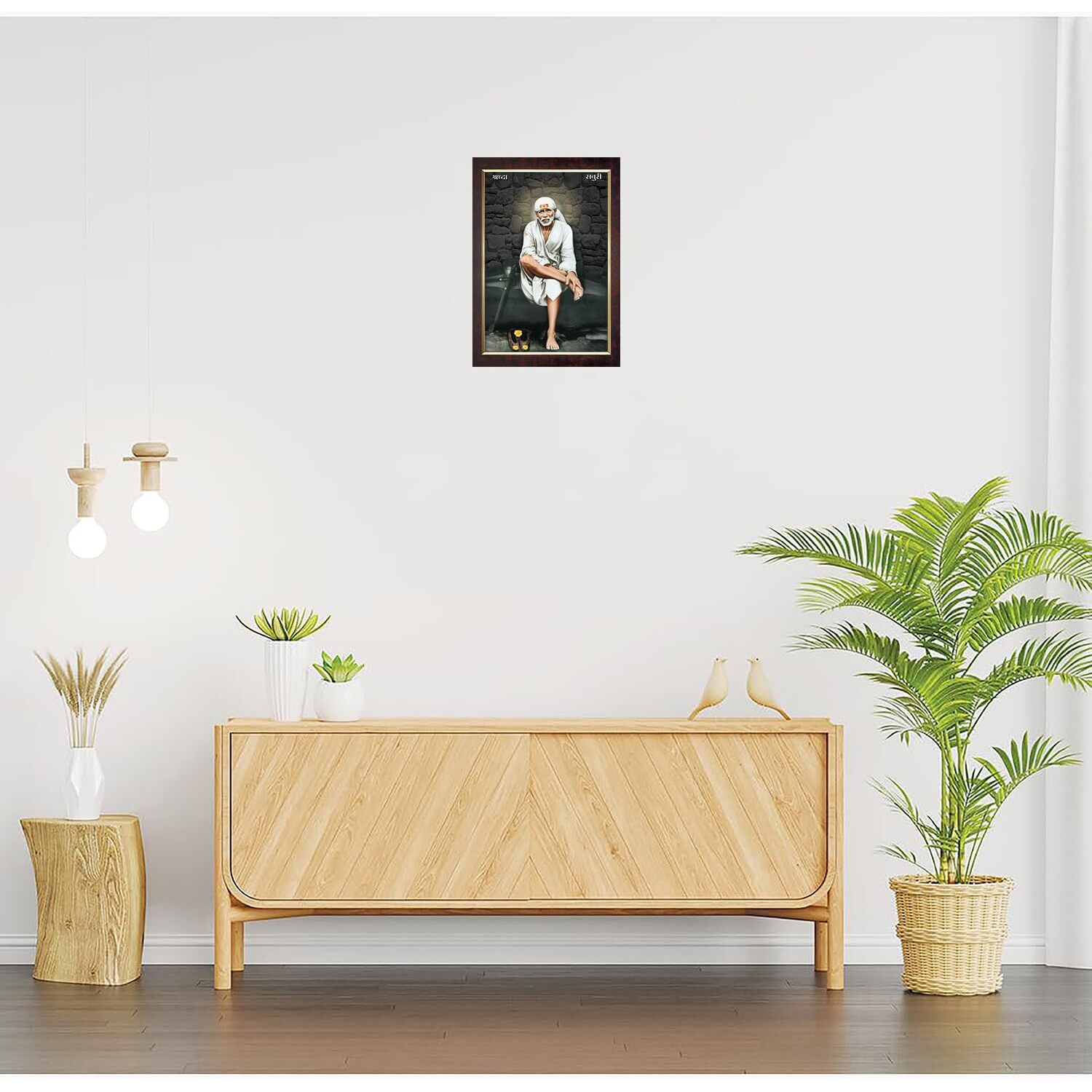 Dharvika Innovations  Saibaba Photo Frame Big Size/Sai Baba Photo Frame/Saibaba Paintings For Wall/Saibaba Portrait - (Without Glass) (1420 Inch) (Design 8, Brown Frame)