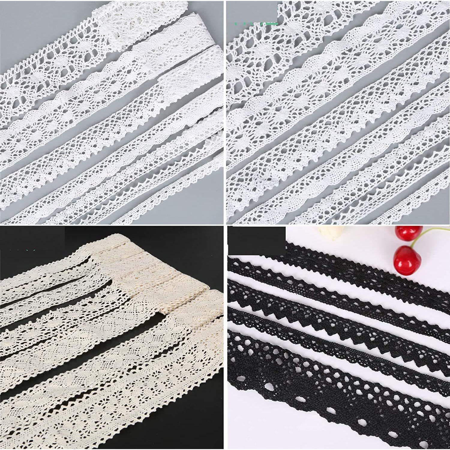 Diy Crafts Pack Of 15 Mtr 15X1, White, 15 Yards White/Black/Ivory Knitting Cotton Lace Ribbon Handmade Patchwork Scrapbook Craft For Di(Pack Of 15 Mtr 15X1, White)