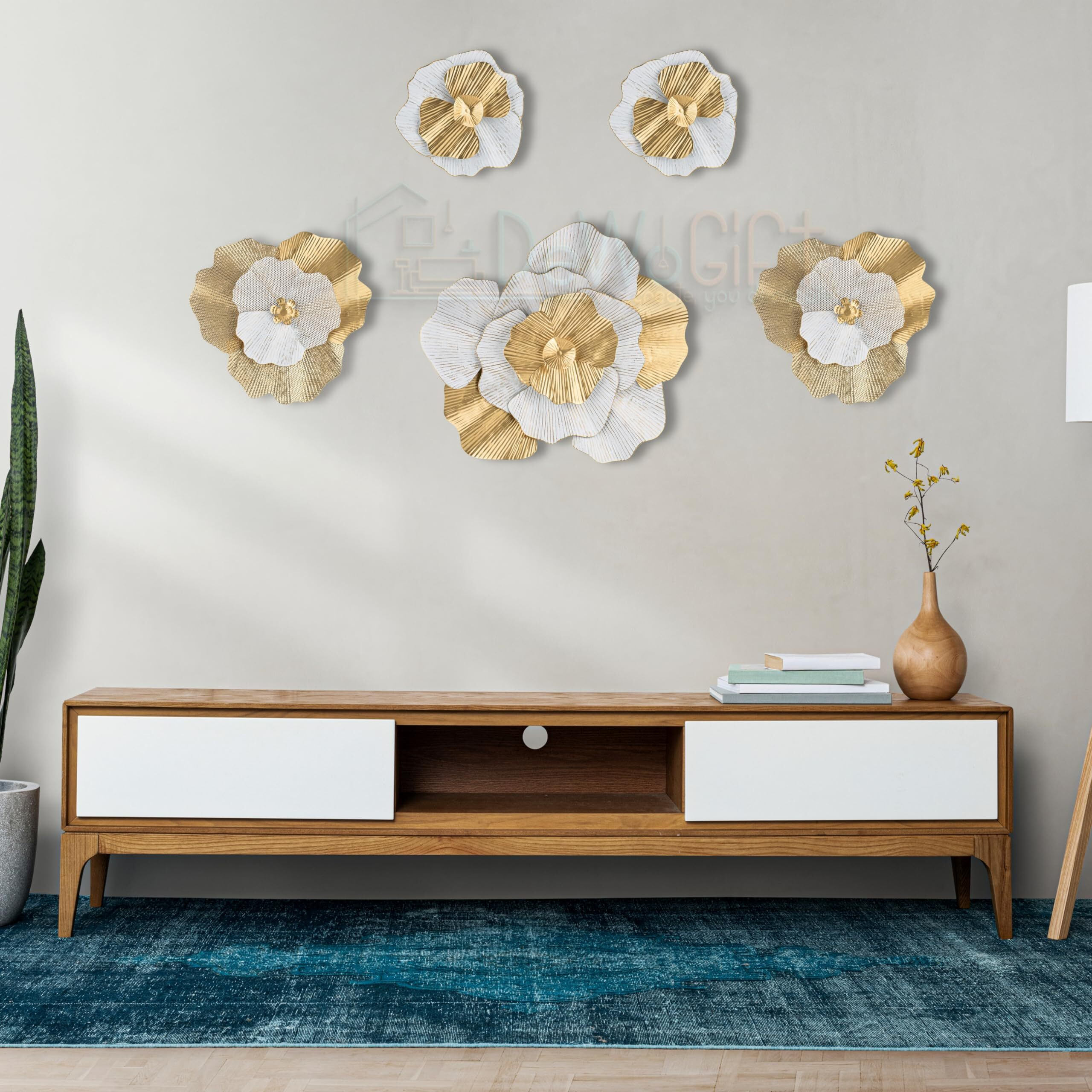 Dewogift Metal Wall Decor | Floral Metal Wall Art | Metal Wall Decor For Living Room | Office Wall Decor | Metal Wall Decor For Bedroom | Metal Art Wall Decor | Metal Decor Set Of 5