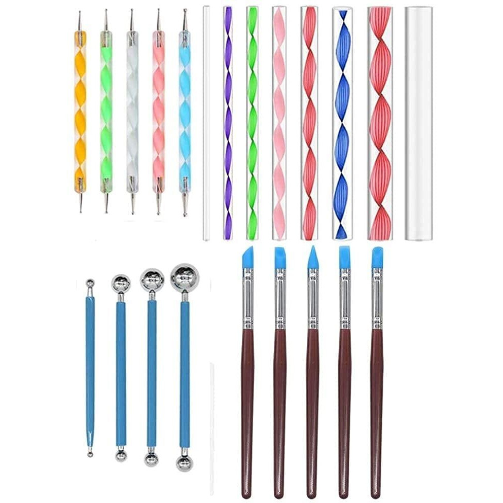 EsKube Art Mandala Tools Set Of 22 Pcs For Nail Mandala & Dot Painting (Pack Of 8 Acrylic Mandala Sticks, 5 Acrylic Dotting Tools, 4 Ball Tools & 5 Color Shapers)